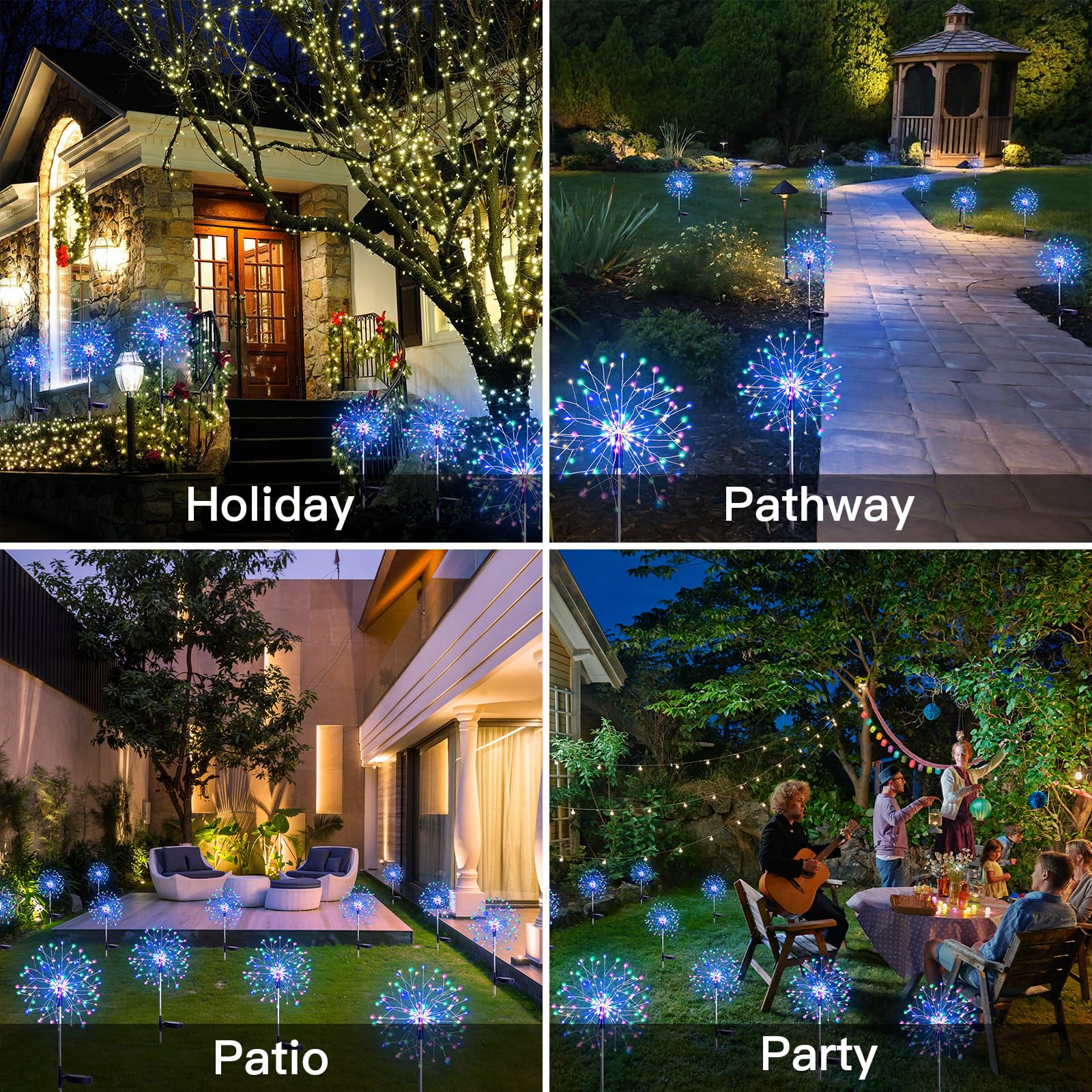 SUDDUS 2 Pack Solar Garden Lights, 150LED Waterproof Firework Fairy Lights, Multicolor for Yard, Garden, Party, Patio, Pathway
