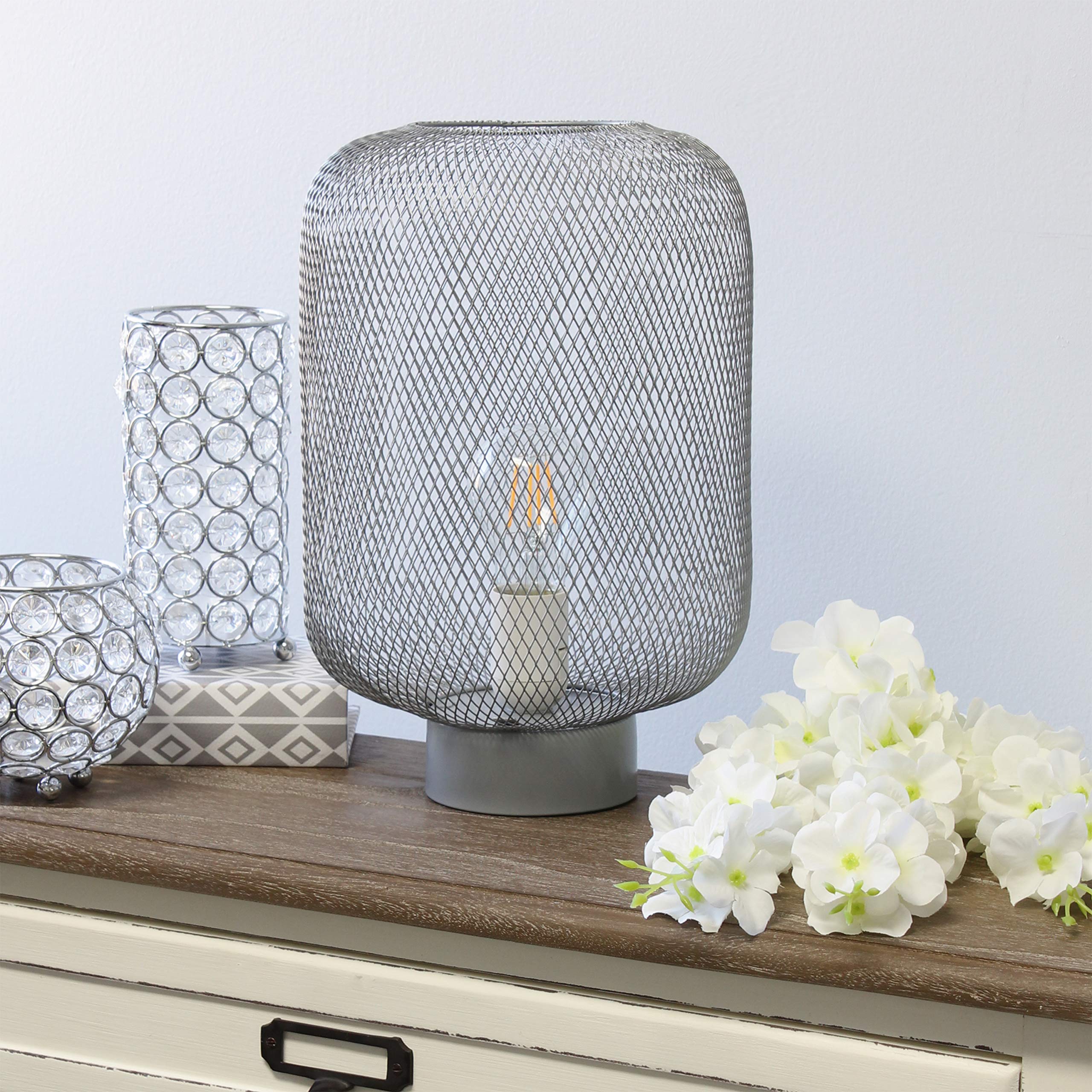 Simple Designs Lt1072-Gry Metal Mesh Industrial Table Lamp, Gray