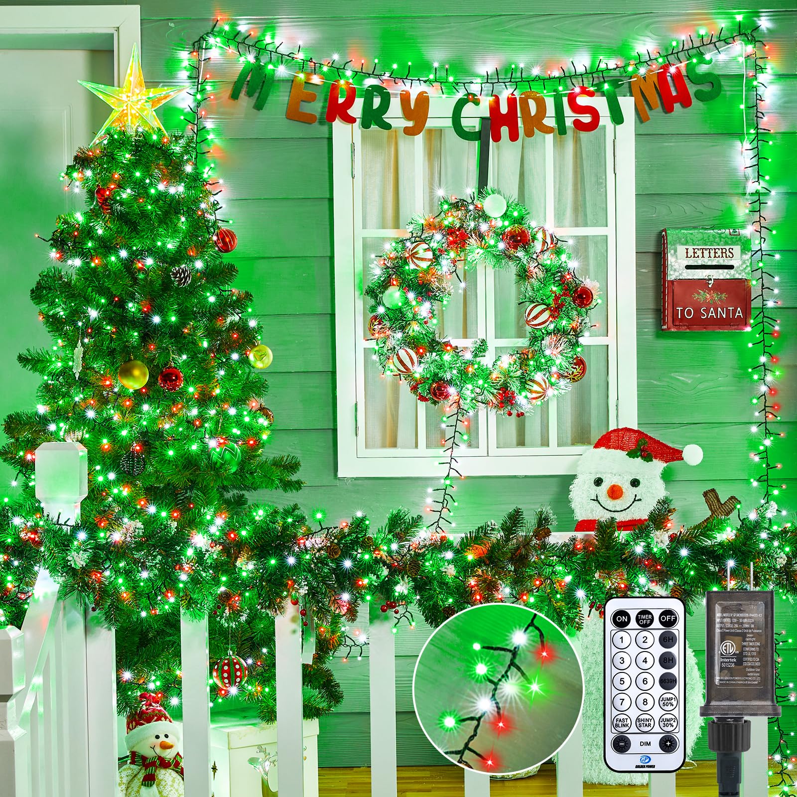 Brightown Christmas Tree Lights Outdoor Cluster Lights - 2000 LED 100 Ft Christmas Firecrackers String Lights, 12 Modes Timer Remote Plug in Twinkle Lights for Xmas Tree Party, Red Green & Cool White