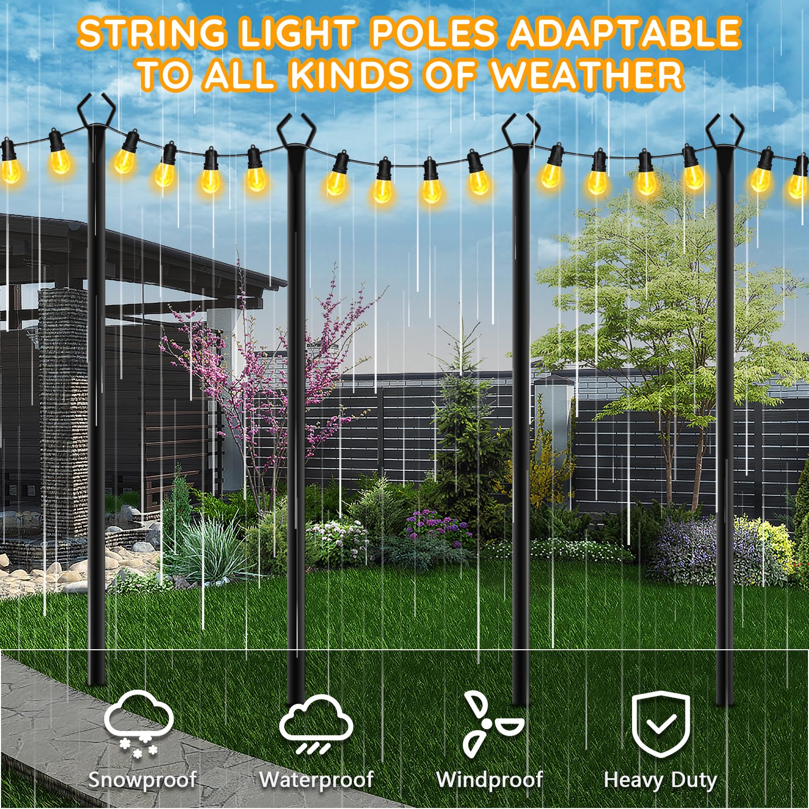 2 Pack String Light Poles,Poles For Outdoor String Lights10 Ft Metal Poles With Fork For Outdoor String Lights,Outdoor Light Pol