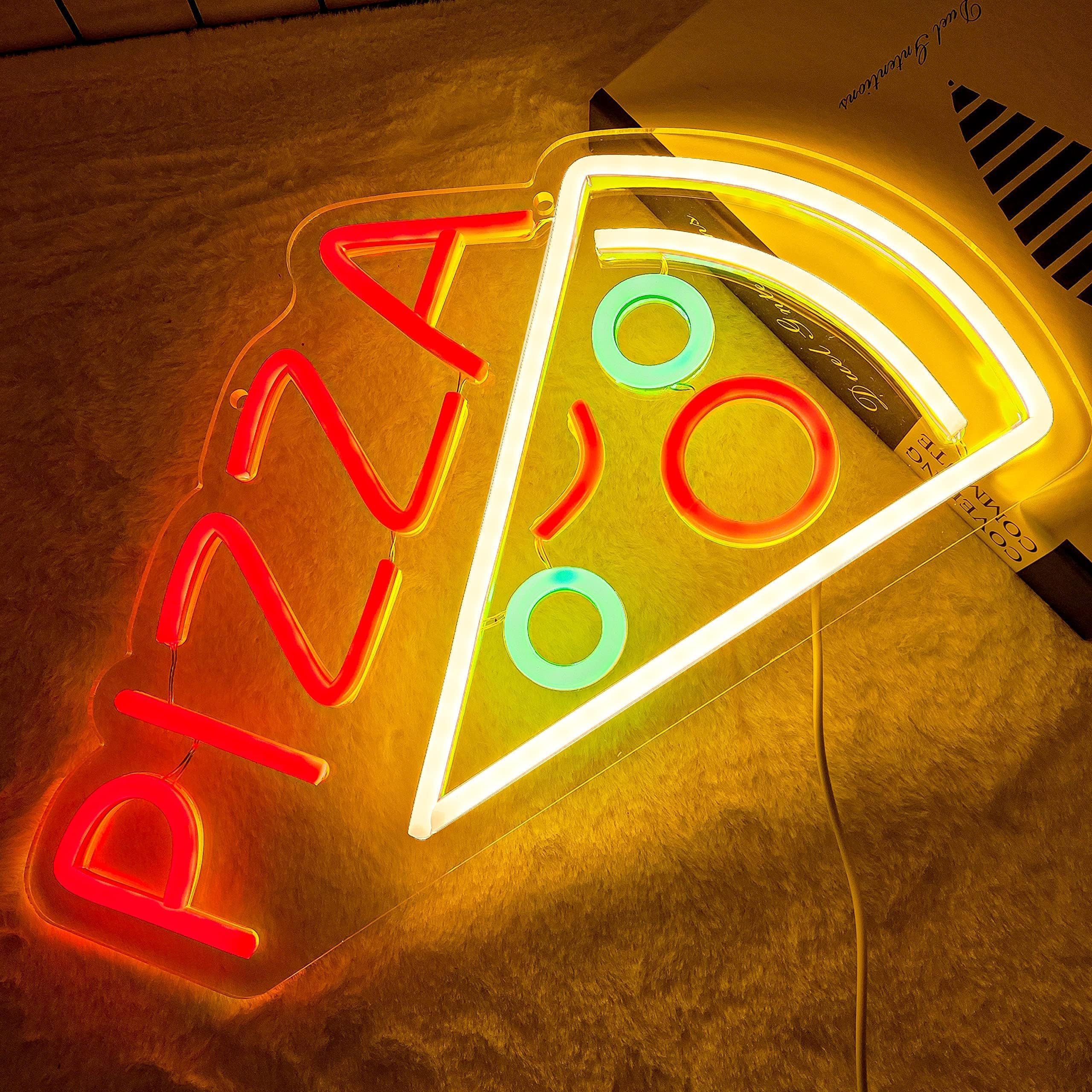 attneon Pizza Neon Sign - LED Wall Decor for Pizzeria, Kitchen, Store - 14.6x8.3 Inch, Acrylic - Red/Yellow/Green