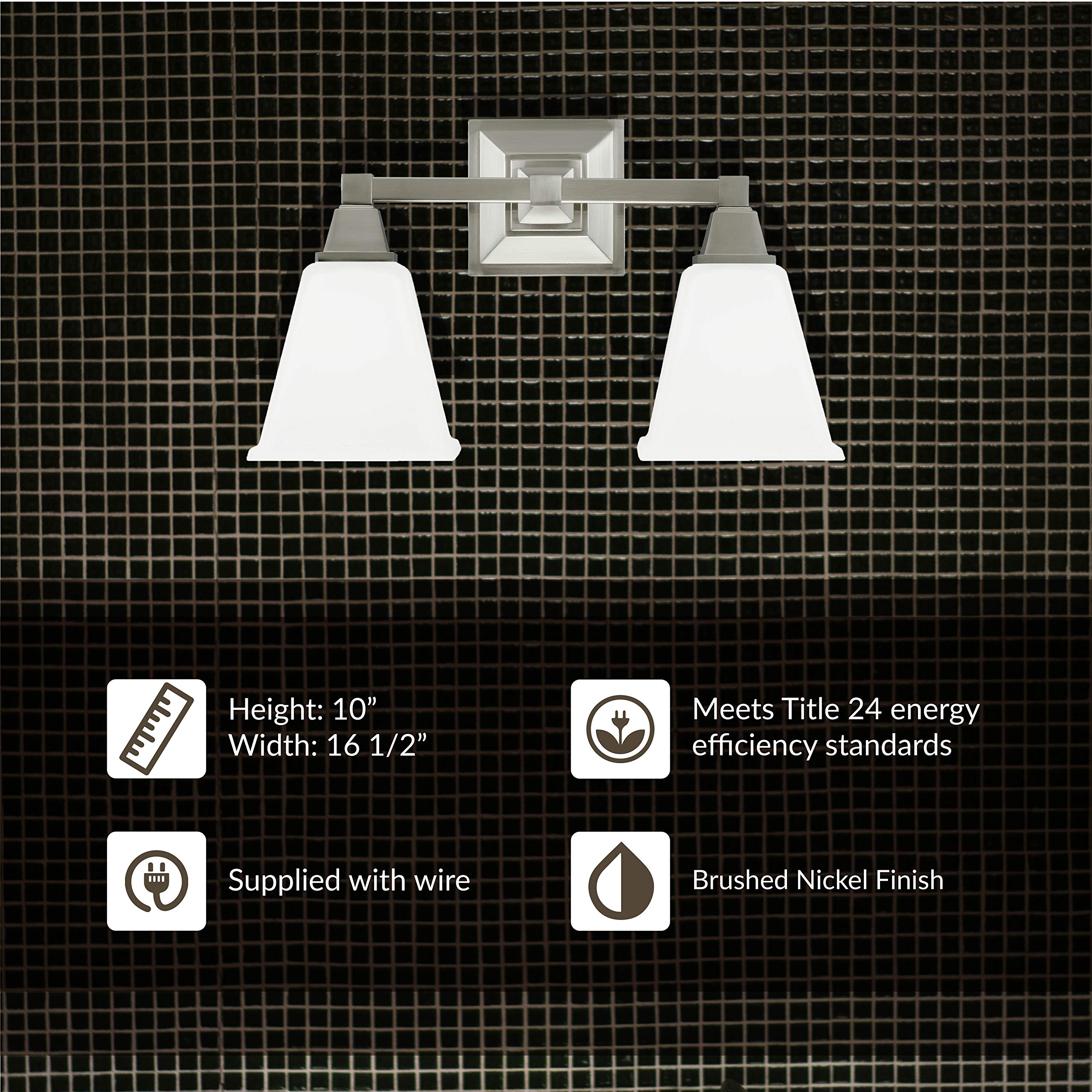 Sea Gull Lighting Two Light Wall/Bath Vanity, Alloy Steel, Brushed Nickel Finish, Model 4450402-962