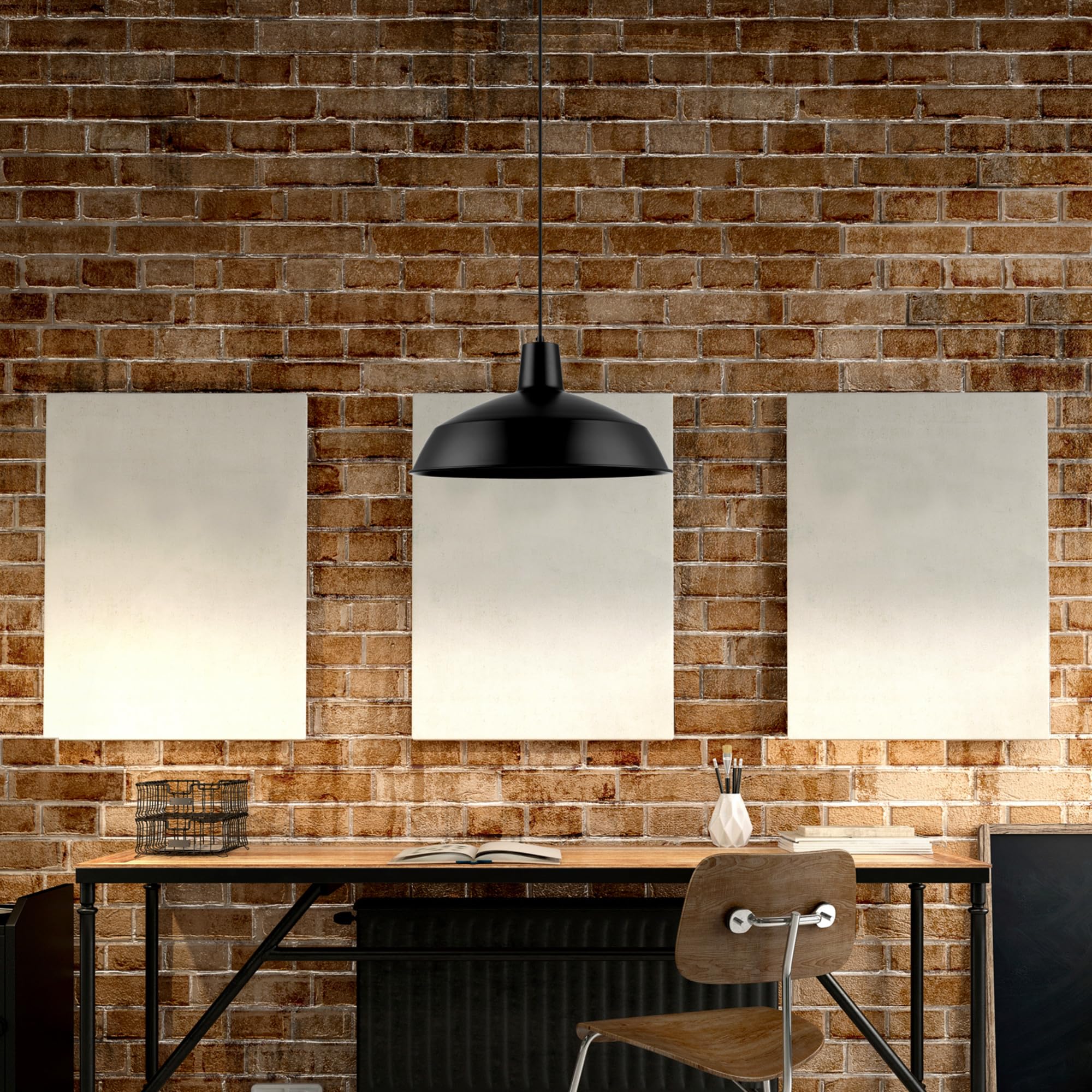 Globe Electric 65155 Industrial Pendant Light, Metal, Matte Black, E26 Base Socket, 63in
