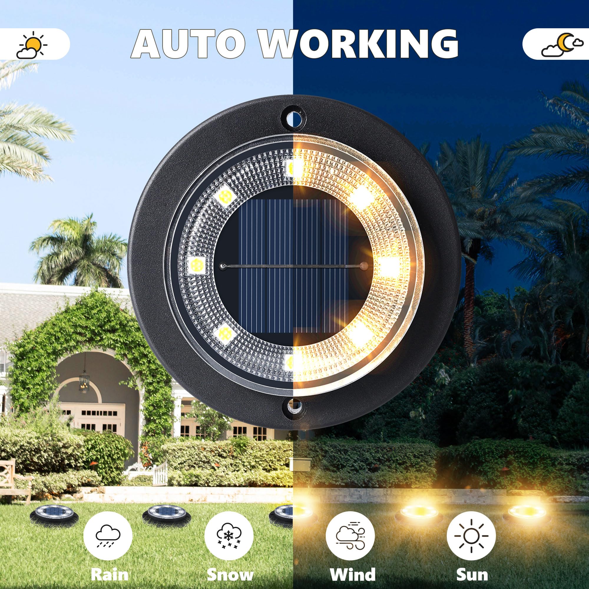Flacchi Solar Ground Lights - Solar Powered Lights Outdoor Solar Disk Lights Waterproof Landscape Lights For Patio Yard Pathway