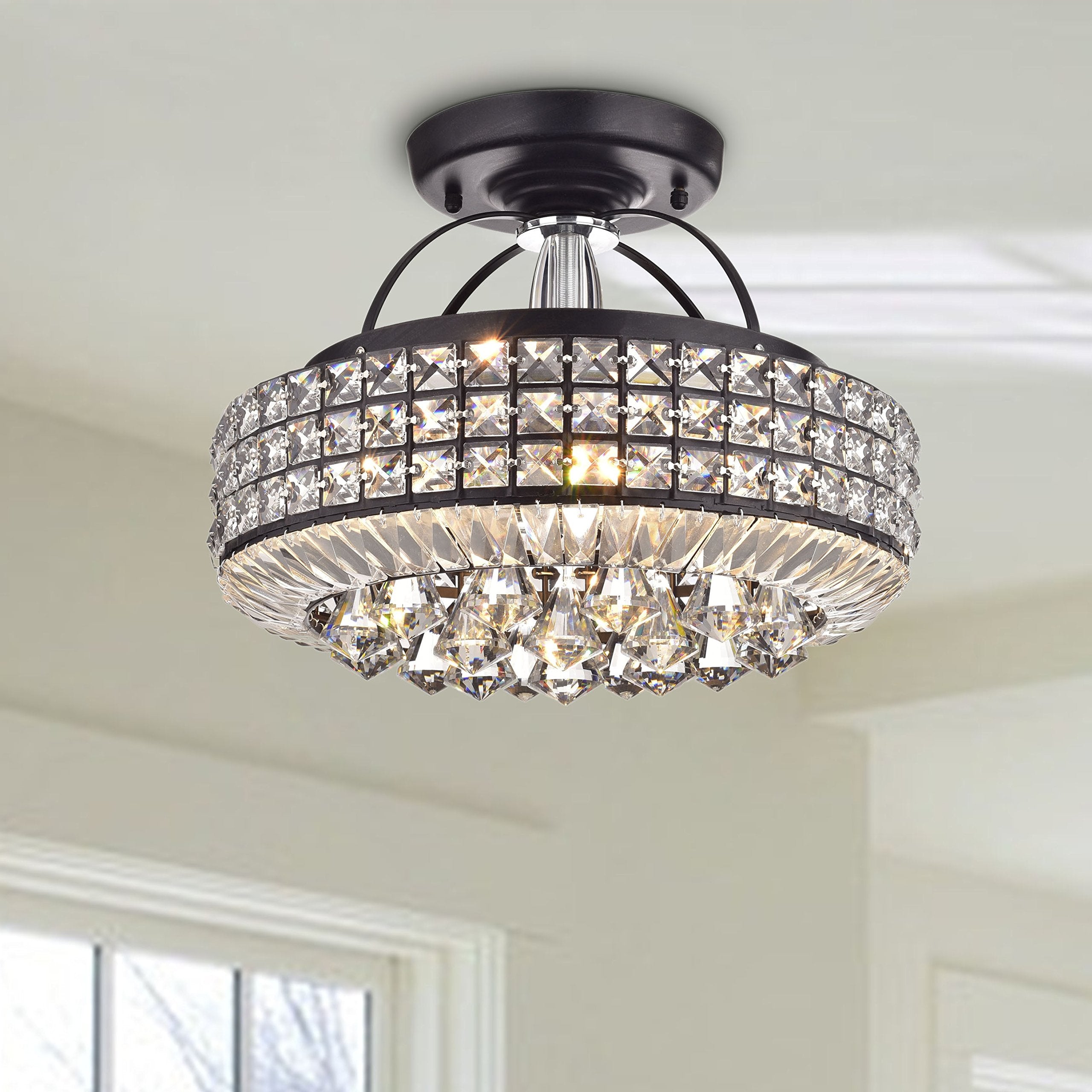 Jojospring Crystal Semi Flush Mount Chandelier, Antique Black, Model B313-RU-626