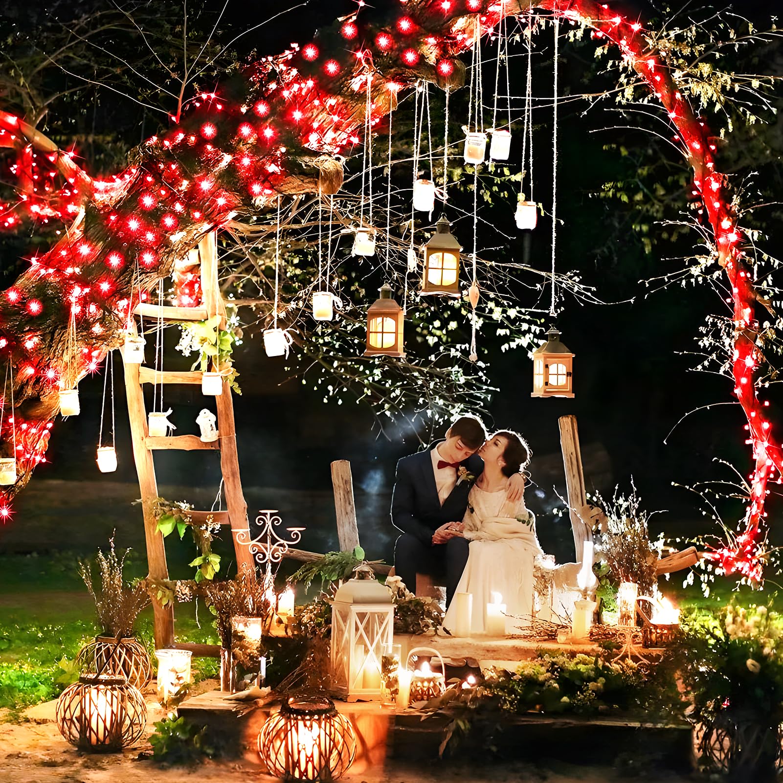 KNONEW 400FT Outdoor Christmas Fairy Lights, 1200 LED Waterproof String Lights, 8 Modes, Red, Model KN-1000-LIG168-01