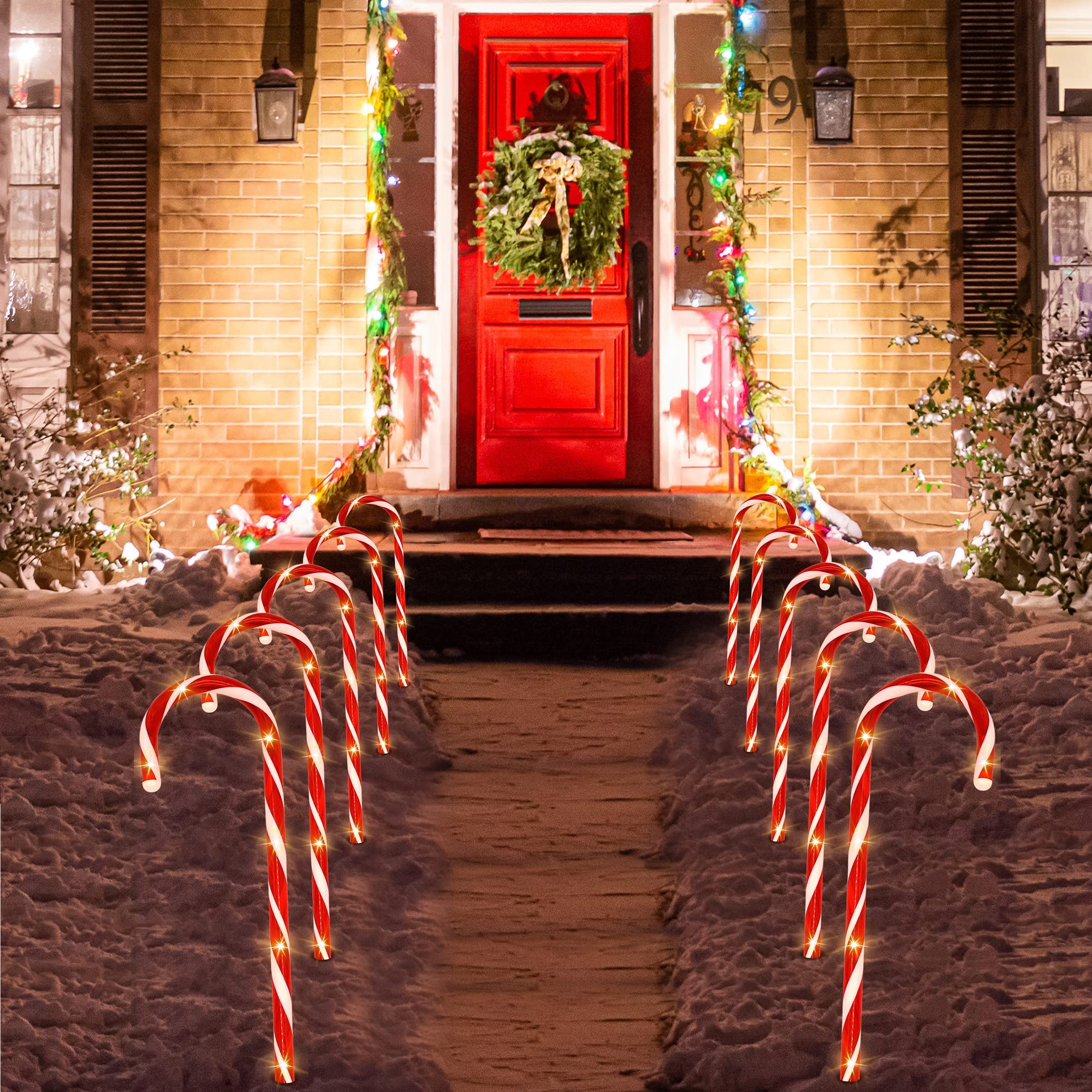 Joiedomi 17'' Christmas Candy Cane Pathway Lights, 6 Packs Outdoor Christmas Stakes Lights With 36 Warm White Lights For Holiday