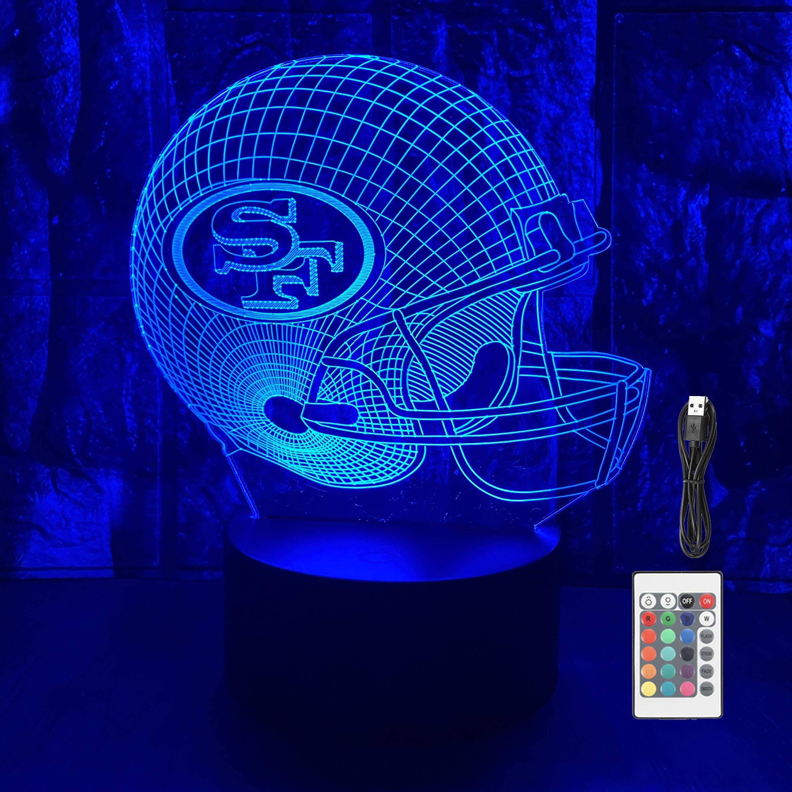 JUNNiRE Football Helmet Shape 3D LED Optical Illusion Acrylic Night Light, 7 Colors Change Dimmable USB Powered Bedroom Decorati