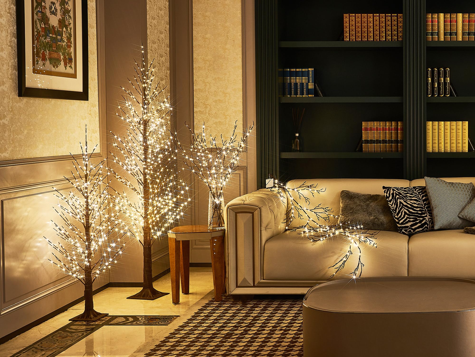 Litbloom Lighted Willow Branches Silver Glittered 32In 120 Led With Timer Battery Operated And Usb Plug In, Tree Branch With Warm White Lights For Holiday Christmas Decoration