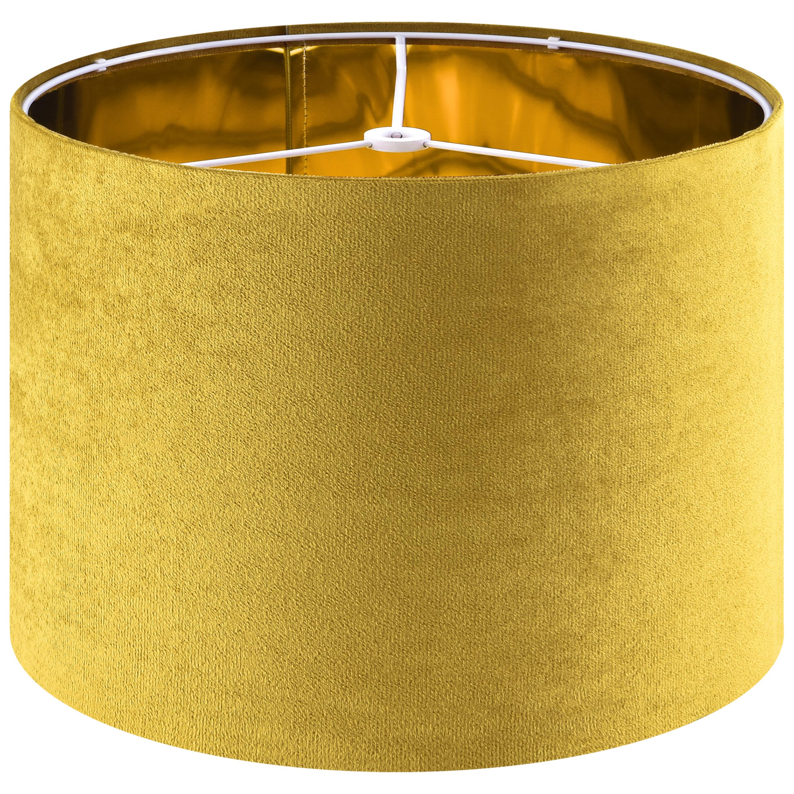 GO&SO Large Drum Velvet Lamp Shade, 16in Top x 16in Bottom x 12in High, Yellow, Handcrafted, Model G7-16-YE-1