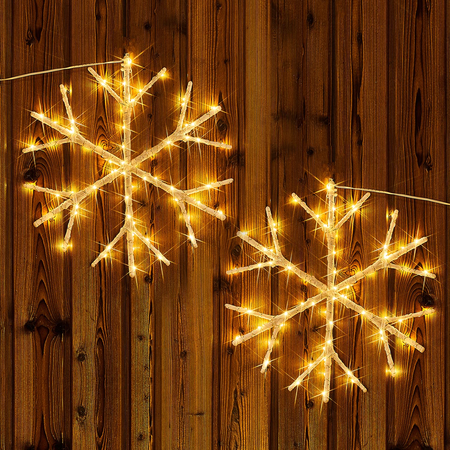 Fudios Lighted Snowflake Led Warm White Battery Operated With Timer 70L Fairy Lights 14In For Christmas Wall Window Winter Decoration Indoor Outdoor Use