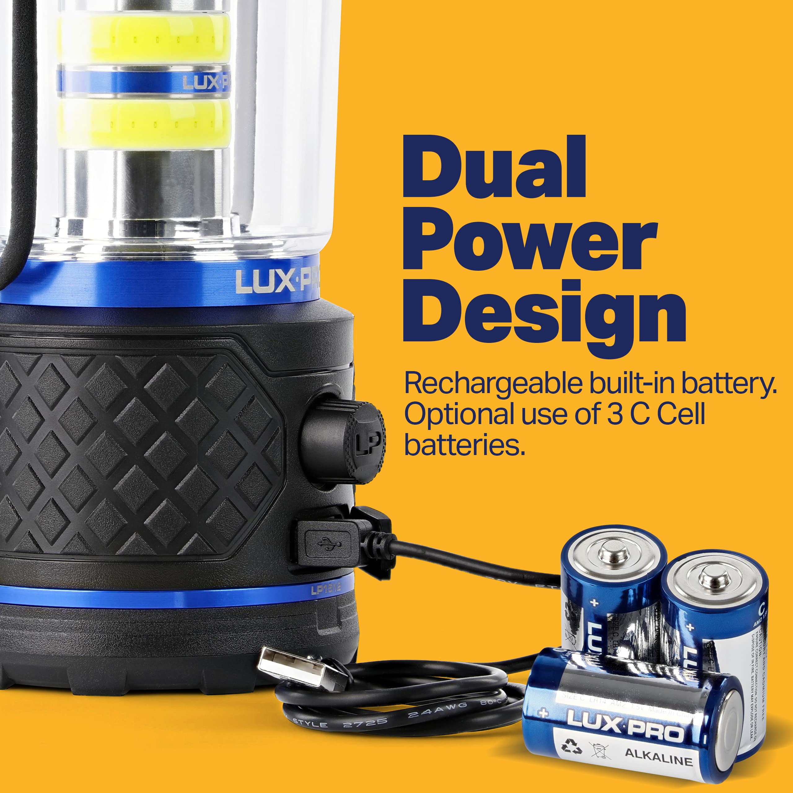 LUXPRO LED Lantern - 1100 Lumen Rechargeable, Dimmable, IPX4 Water-Resistant, Small, Black, Model LP1512