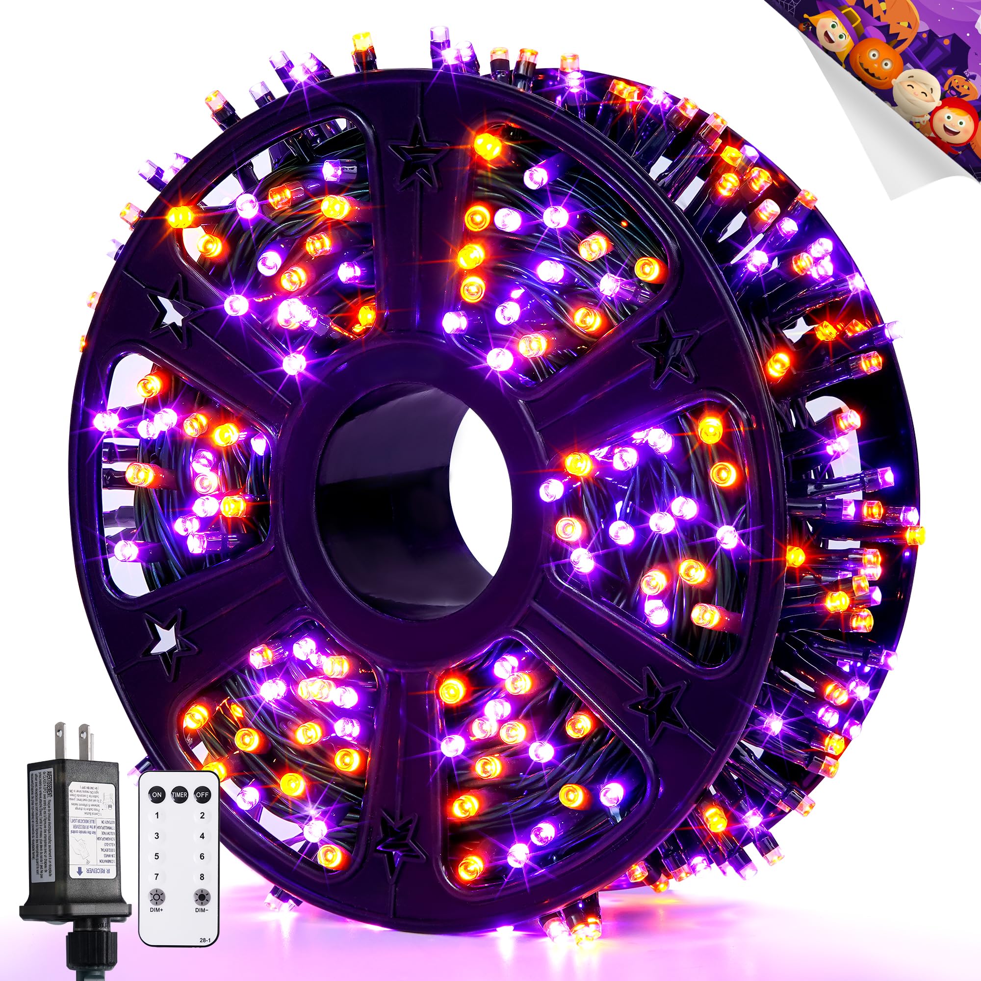 JMEXSUSS Orange and Purple Halloween Lights: 132ft 400 LED Halloween String Lights Plug in - Halloween Lights Indoor Outdoor for