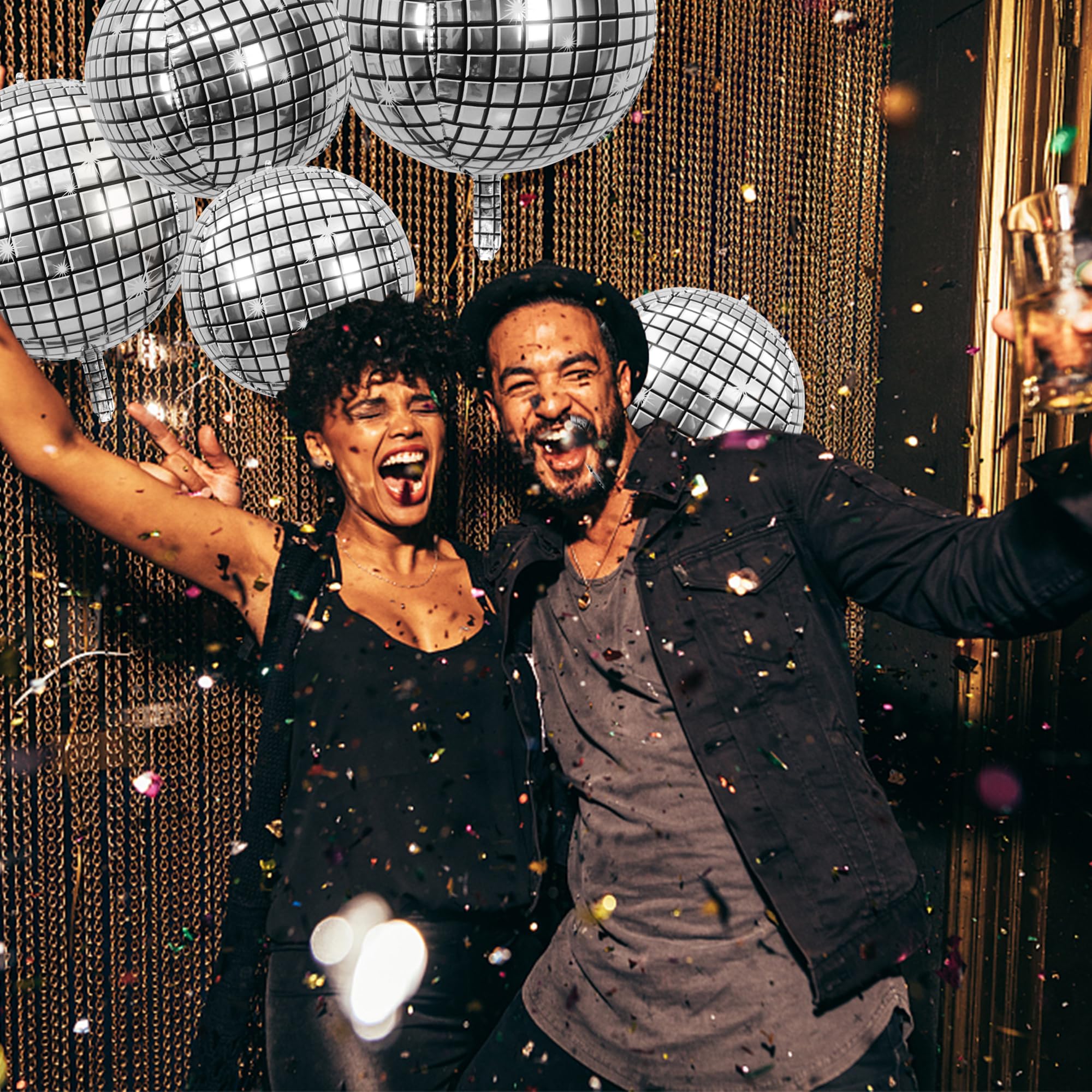 24 PCS Disco Ball Balloons Different Sizes- 4D Large Disco Balloons 10 Inch 15 Inch 18 Inch 22 Inch Assorted Round Metallic Silv