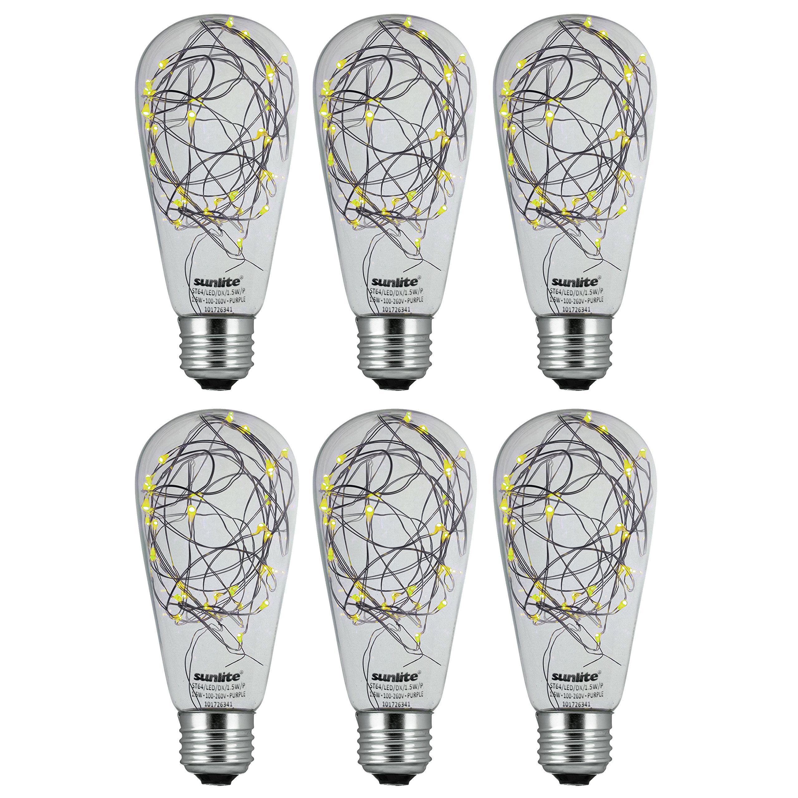Sunlite 41065 ST64 Edison Bulb  LED Fairy-Lights Inside  1.5 Watts  Medium (E26) Base  Non Dimmable  Party Decoration  Holiday Lighting  String Light  Warm White  6 Count