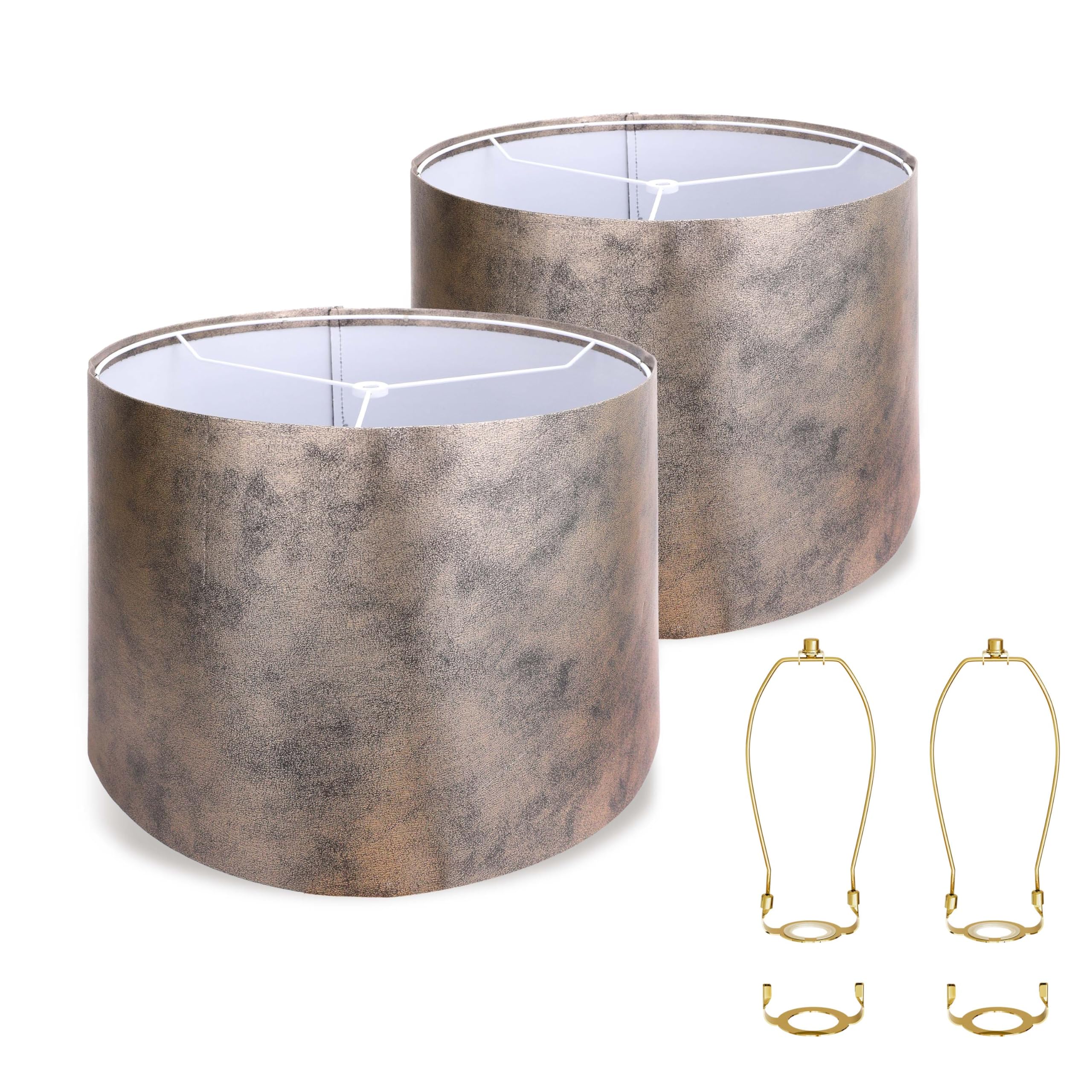 ALUCSET Drum Lampshades Set of 2, compatible with Leather, 13in × 13in × 10in, Spider Fitter, compatible with Gold Cowhide