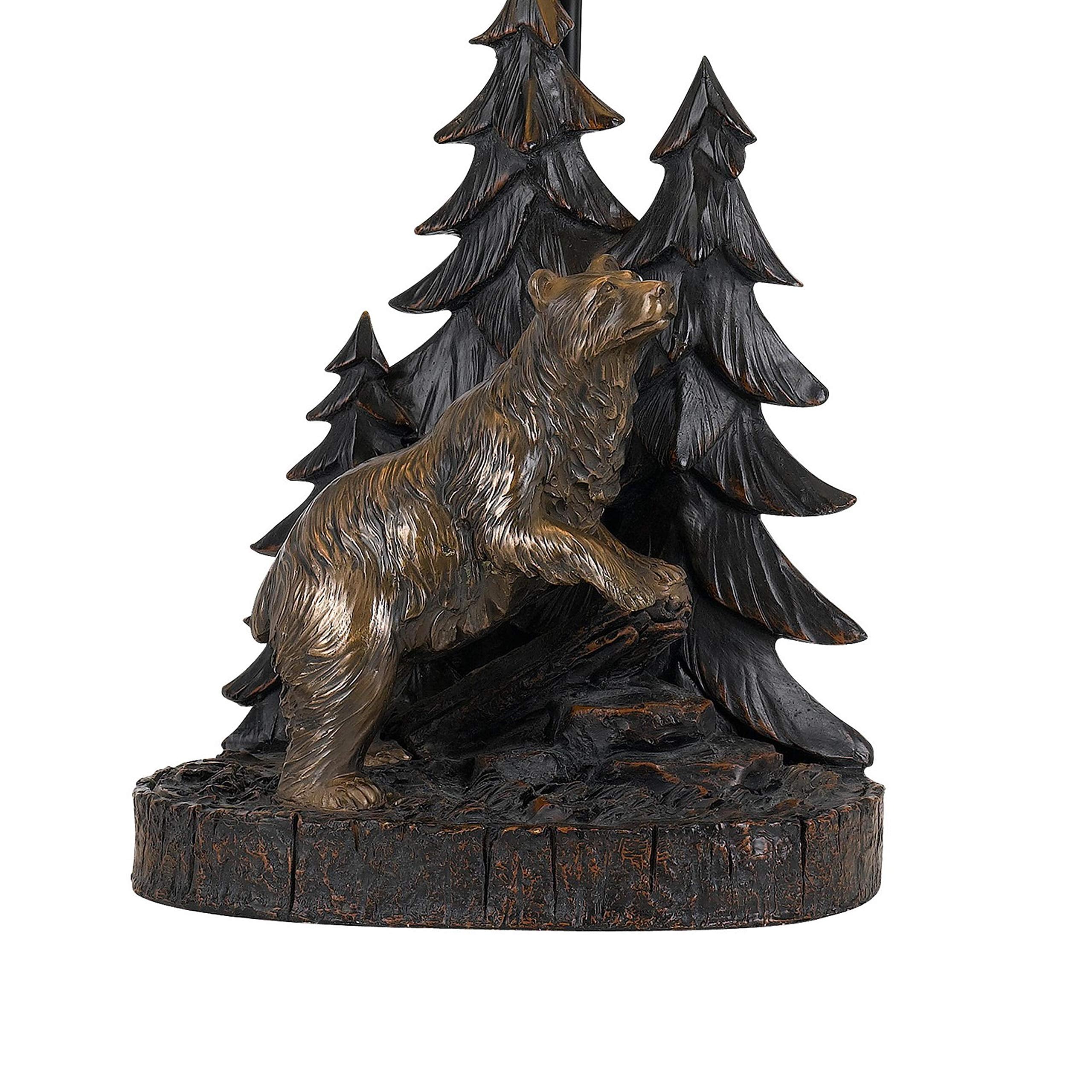Benjara Bm226341 3 Way Resin Body Table Lamp With Forest & Bear Design Brown & Black