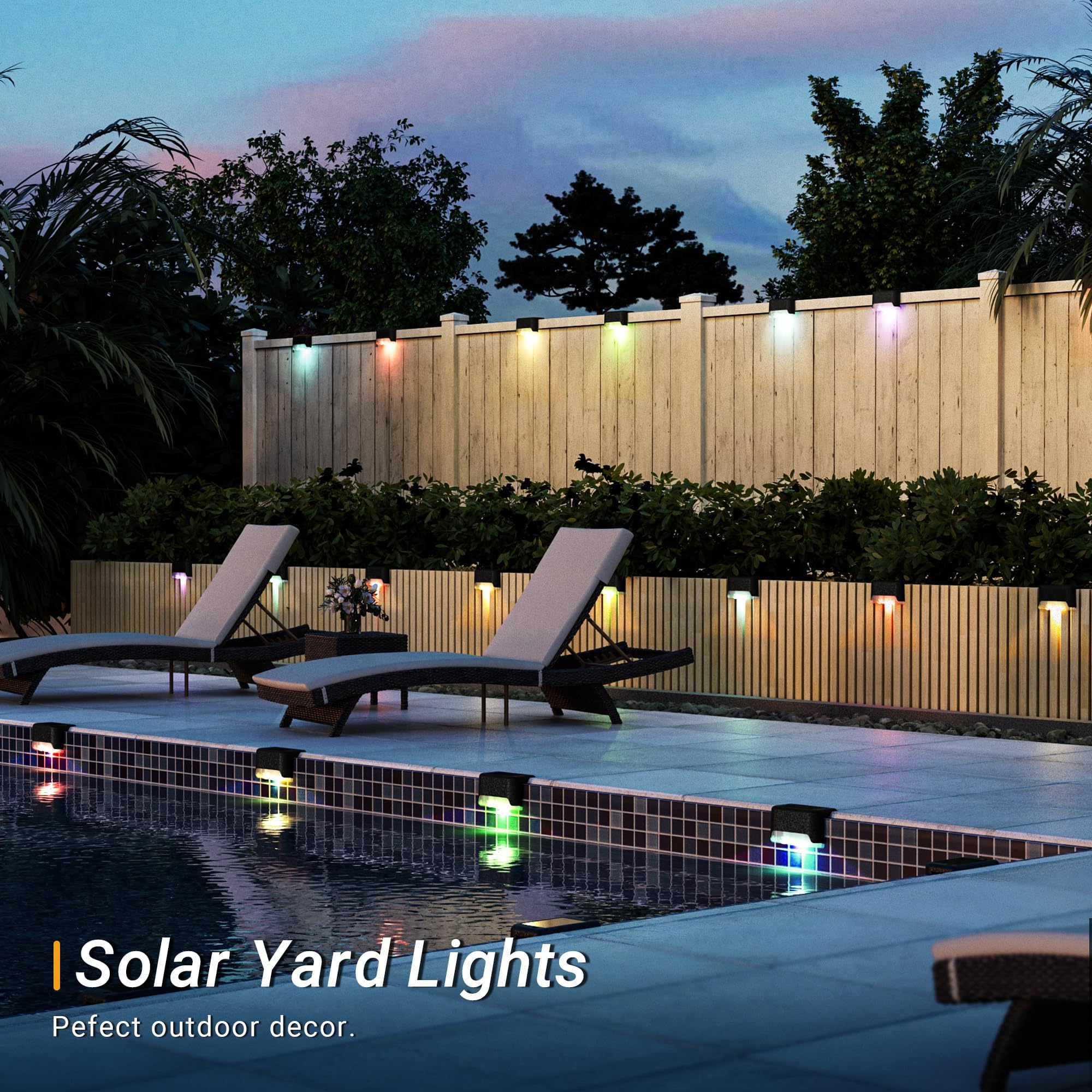pearlstar Solar Deck Lights, 16 Pack Color Changing, Waterproof LED for Outdoor, Patio, Railing, Stairs, Black