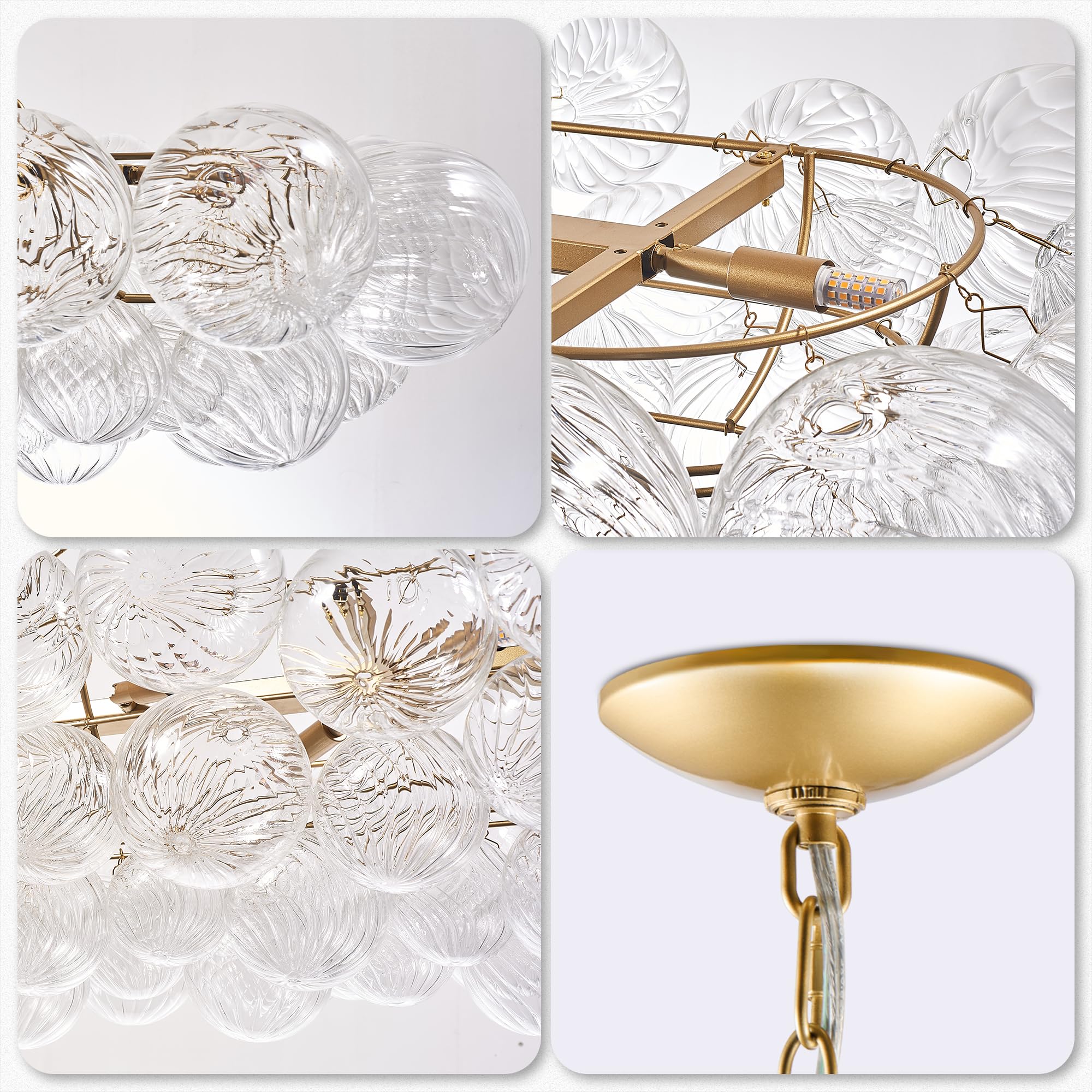 Nordic Bubble Ball Swirled Glass Chandelier Long Dining Table