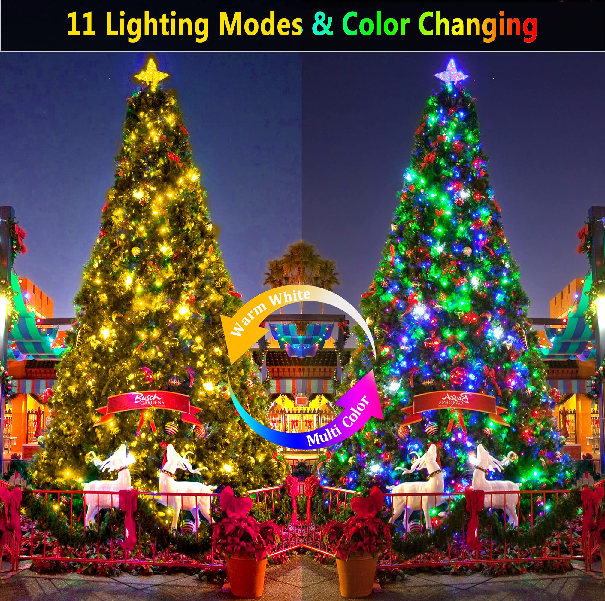 KNONEW 720 LED Color Changing String Lights, 328ft Dark Green Wire, 11 Modes with Remote for Outdoor Xmas Tree, Model BG-CL3M3-306L01