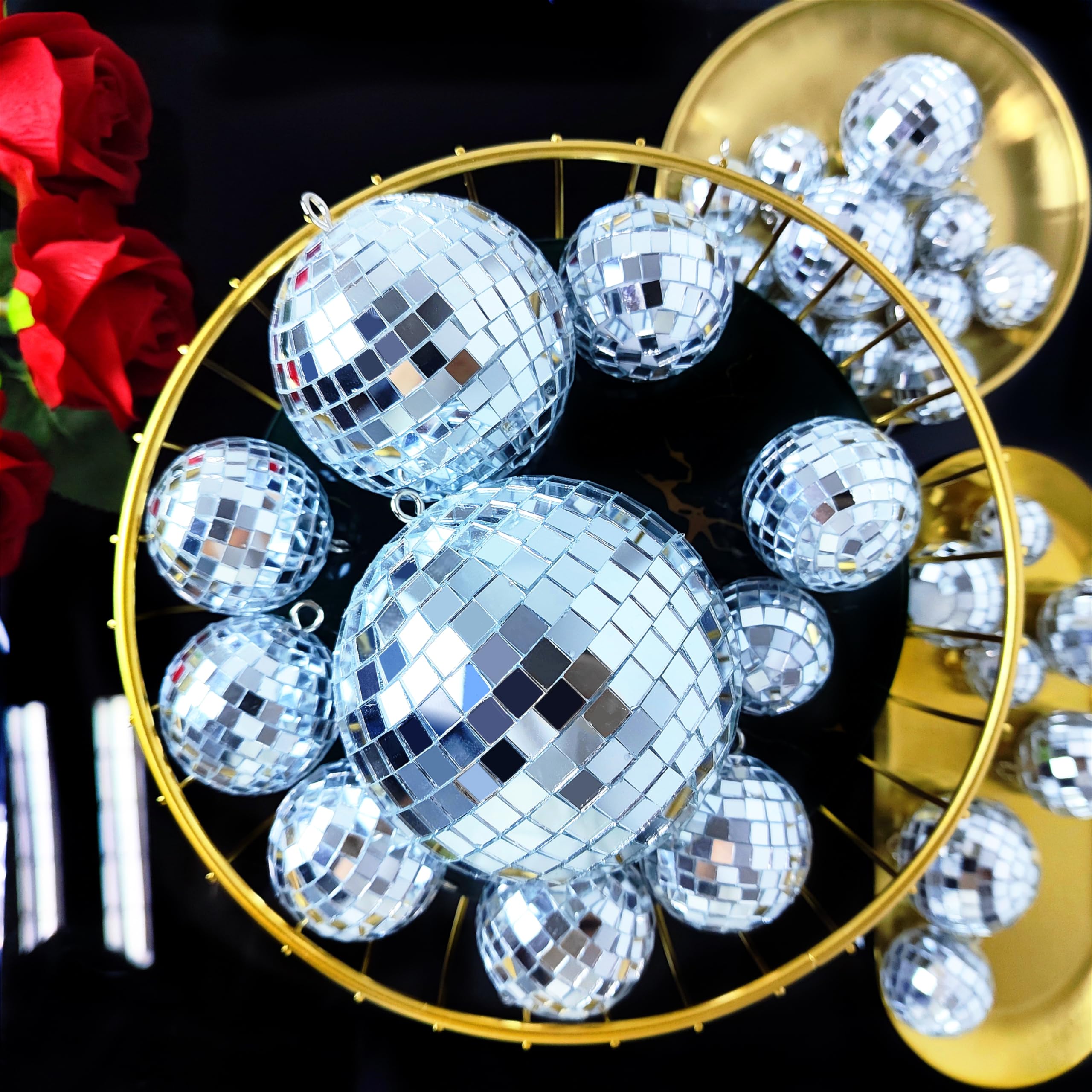54 Pcs Disco Ball, Hanging Disco Ball Decor Mini Silver Disco Ball Cake Topper Mirror Ball Decorations 74S Disco Themed Party We