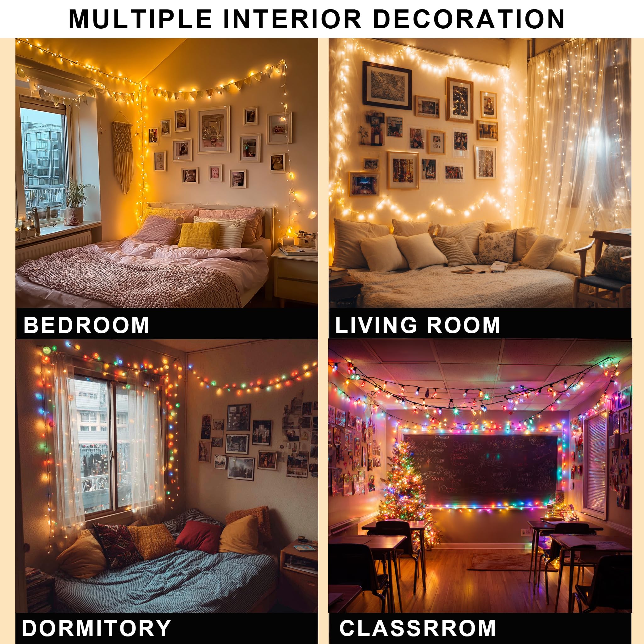 Dazzle Bright Color Changing Christmas Lights, 164FT 500LED, Warm White & Multi-Colored, Waterproof with Remote, 11 Modes