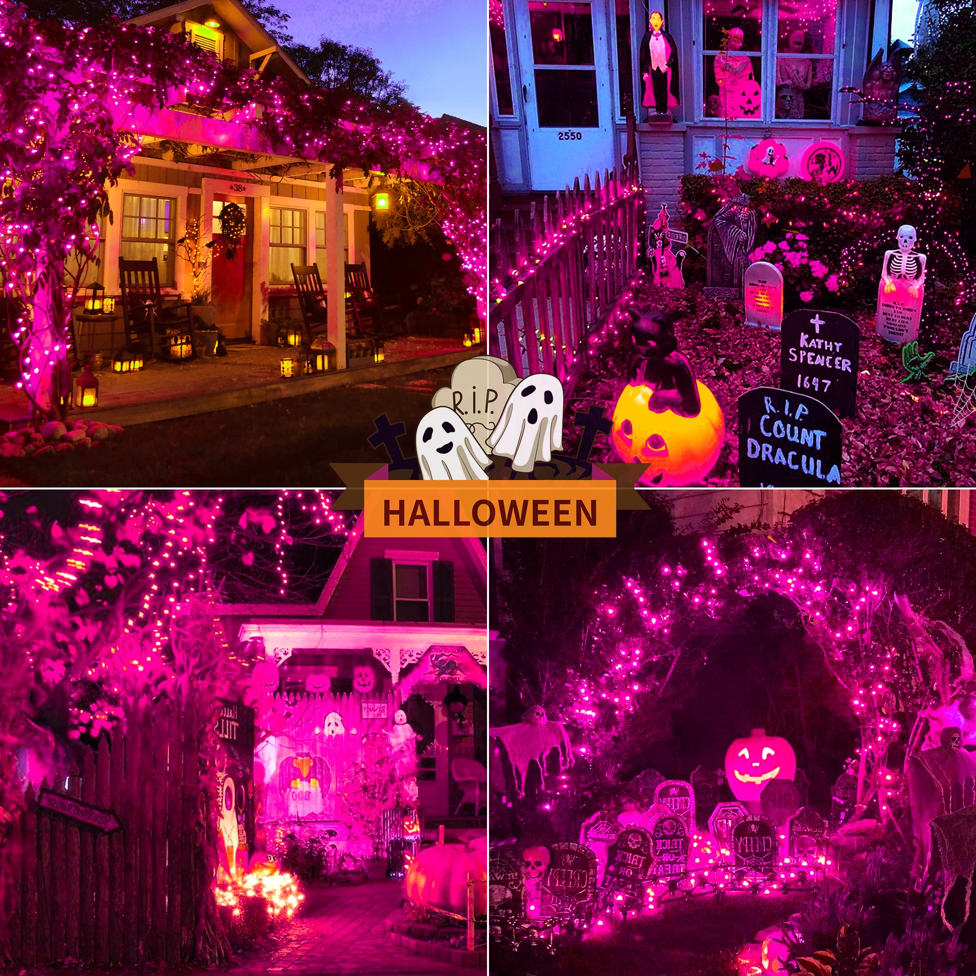 Hopolon 50-Count Purple Mini String Lights, 13Ft Indoor/Outdoor Holiday Decor, Copper Wire, 2Pack