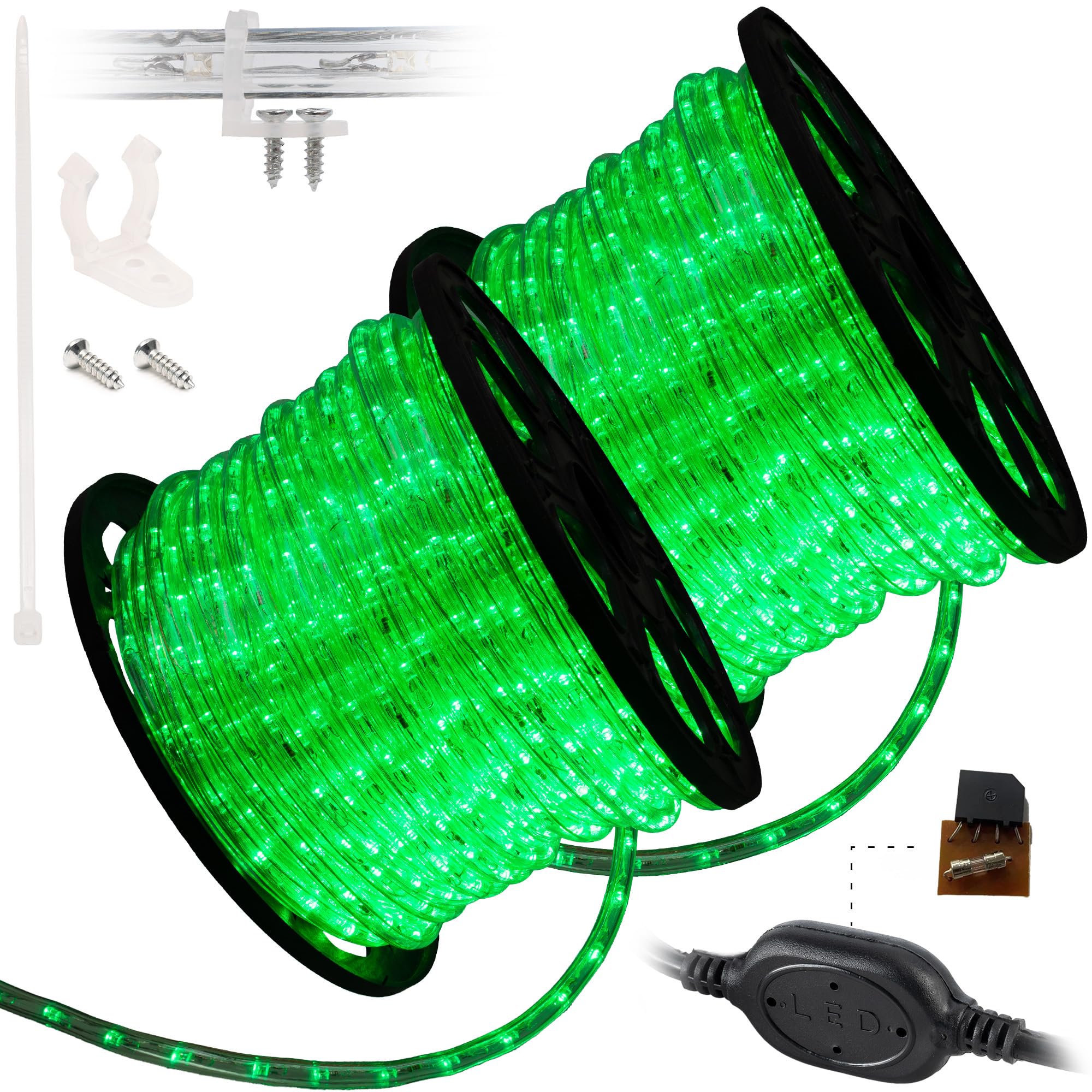 Wyzworks 3312Leds, 300Ft Led Green Outside Rope Light, Connectable Outdoor Etl Certified Permanent Waterproof Accent Exterior Lighting, Flexible Clear Pvc Shell, Holiday, Backyard Patio Palm Tree