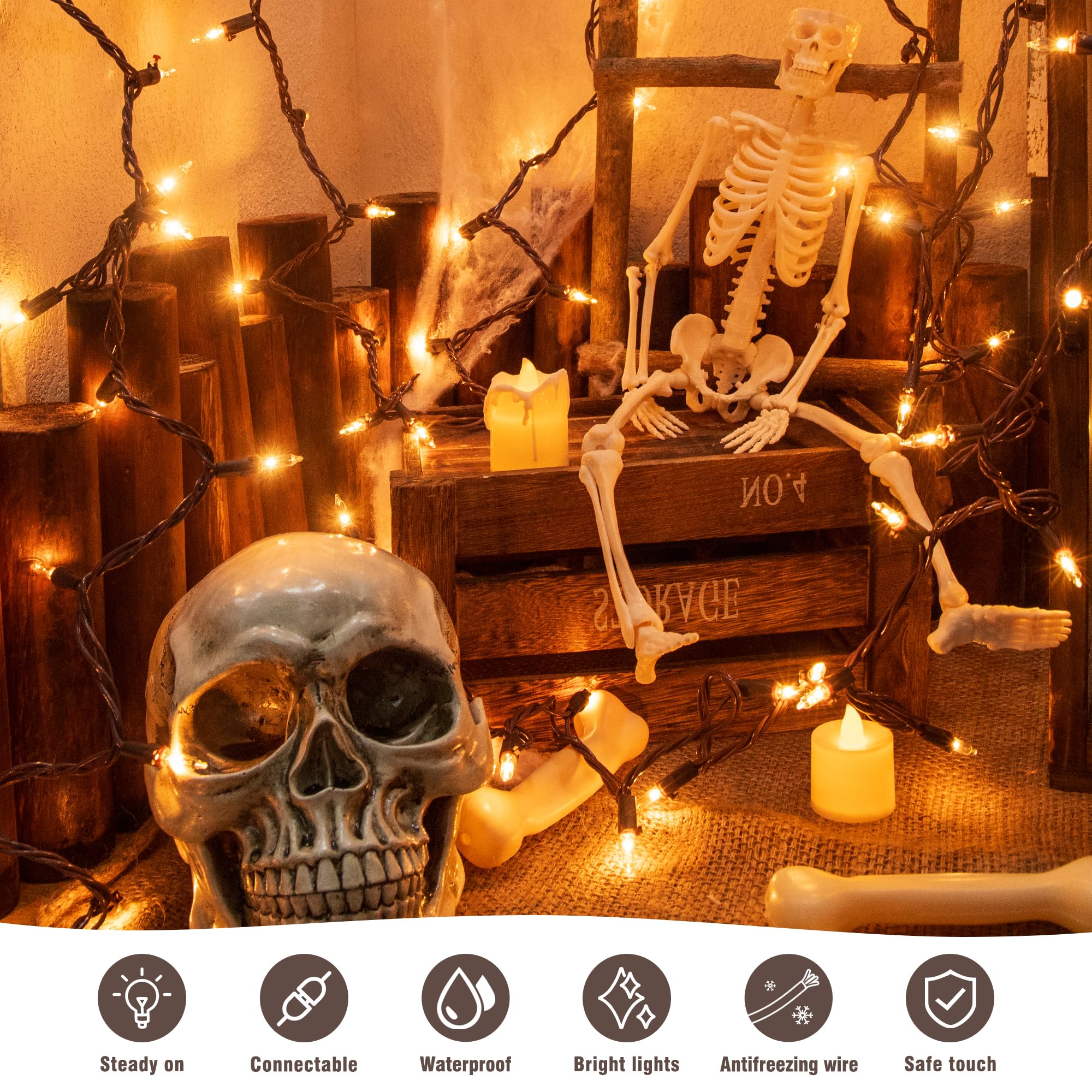 Youngar 13Ft 50 Clear Christmas Lights Outdoor, Ul Approved Christmas Tree Lights With Brown Wire, Incandescent Mini Lights Plug