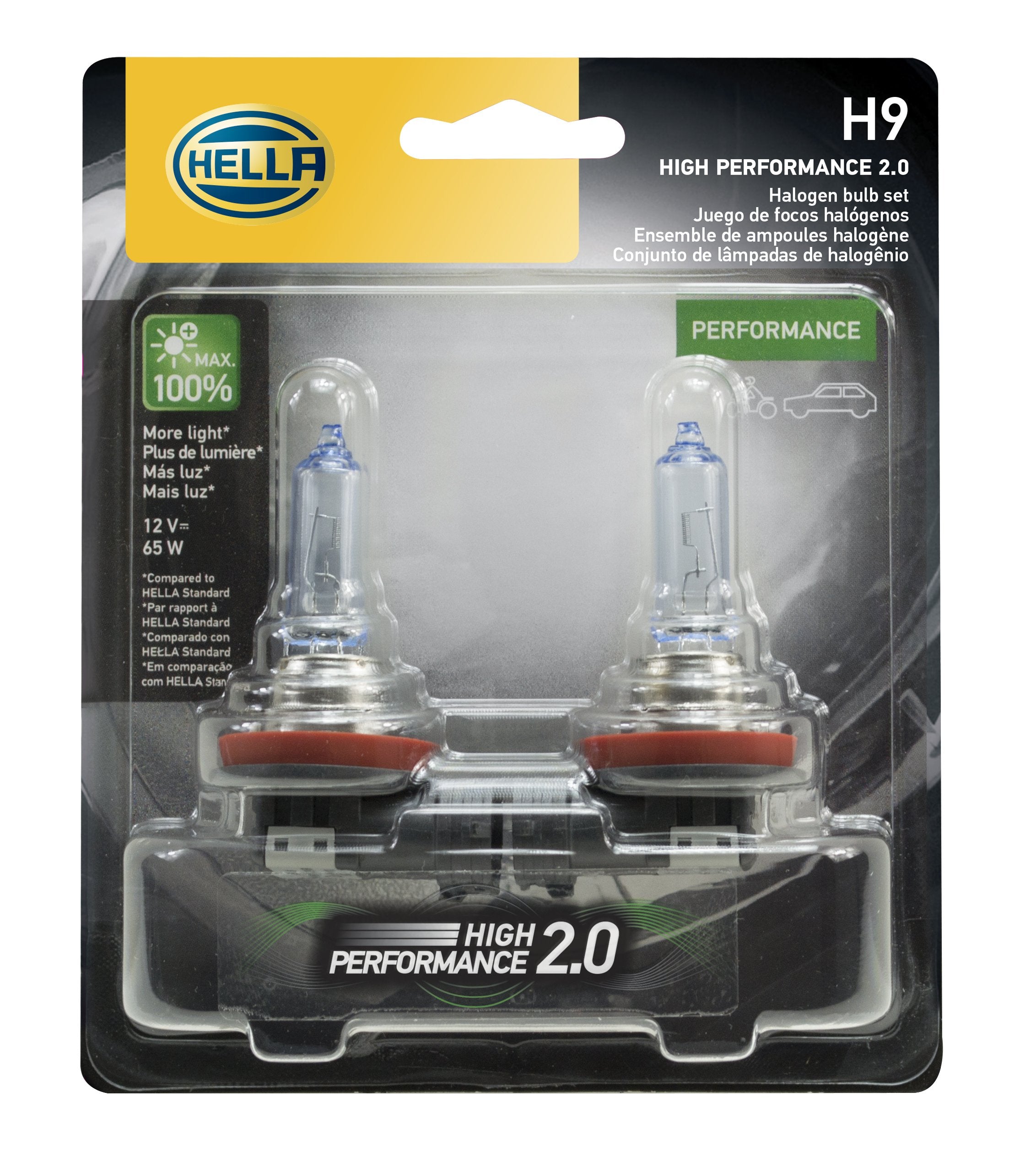 Hella H9 2.0TB High Performance Bulb, 12V, 65W, Clear, 2 Pack