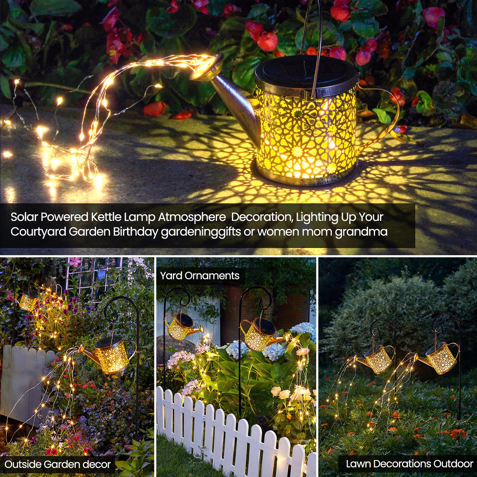 Solar Lights Outdoor Decorative, 2 Pack Metal Solar Watering Can Lights Waterproof, Small Hanging Solar Garden Decor Yard Lights