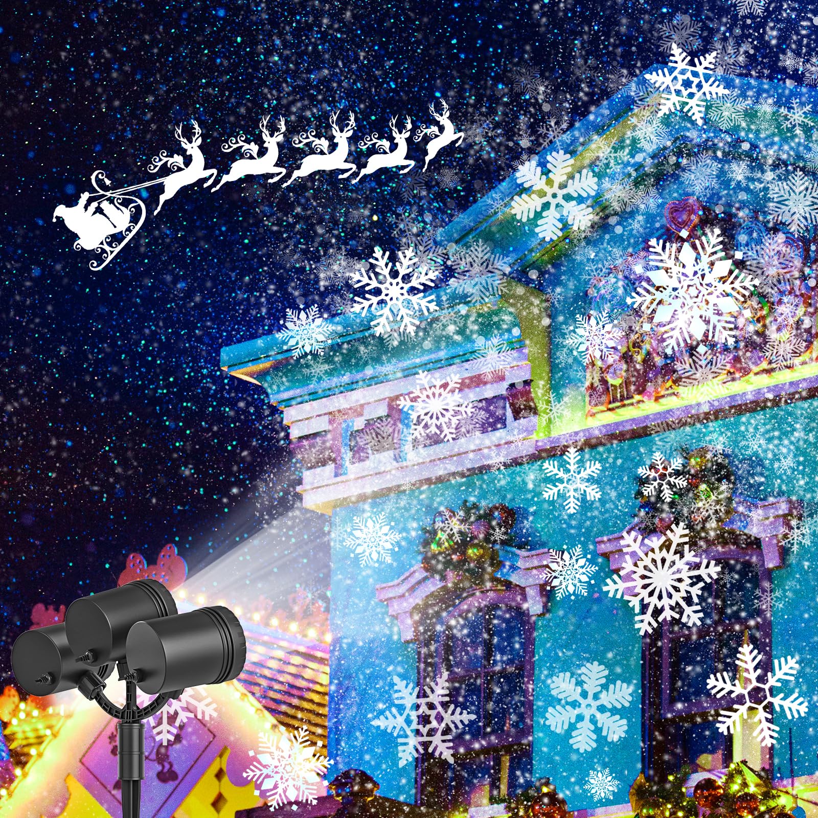 Christmas Snowflake Projector Lights Outdoor, 2024 Upgraded Snowflake Projector Dynamic Christmas Projector Lights Waterproof Le