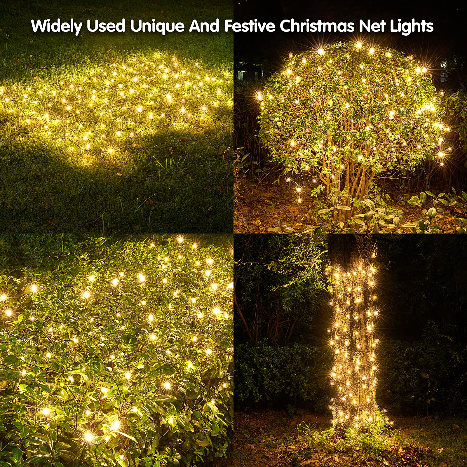 Dirnun Led Christmas Net Lights Outdoor Christmas Lights Warmwhite 160Led 5Ftx7Ft, Waterproof Outdoor Indoor Fairy Mesh Net Ligh