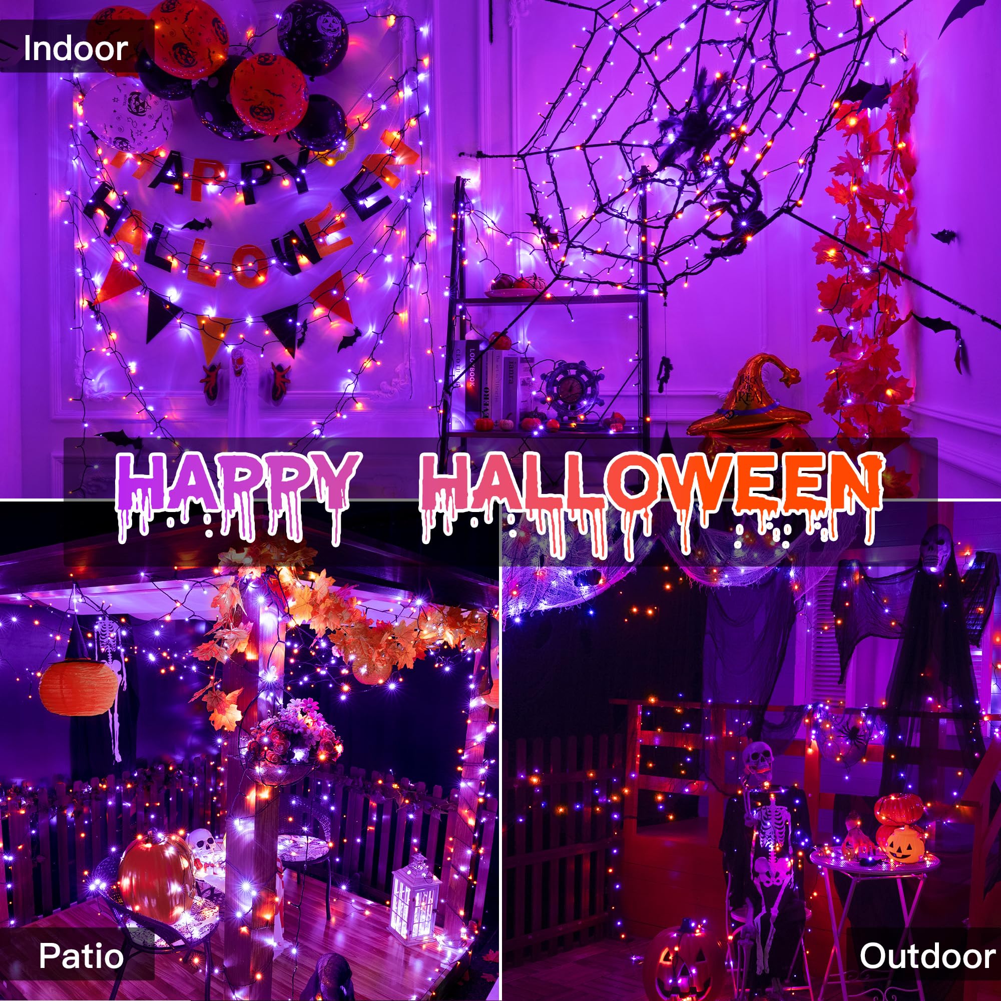Guhope 33Ft 100 Led Halloween Lights  Orange + Purple Halloween Lights Outdoor With 8 Lighting Modes  Waterproof String Lights For Halloween Christmas Outdoor Party Yard Garden Decoration