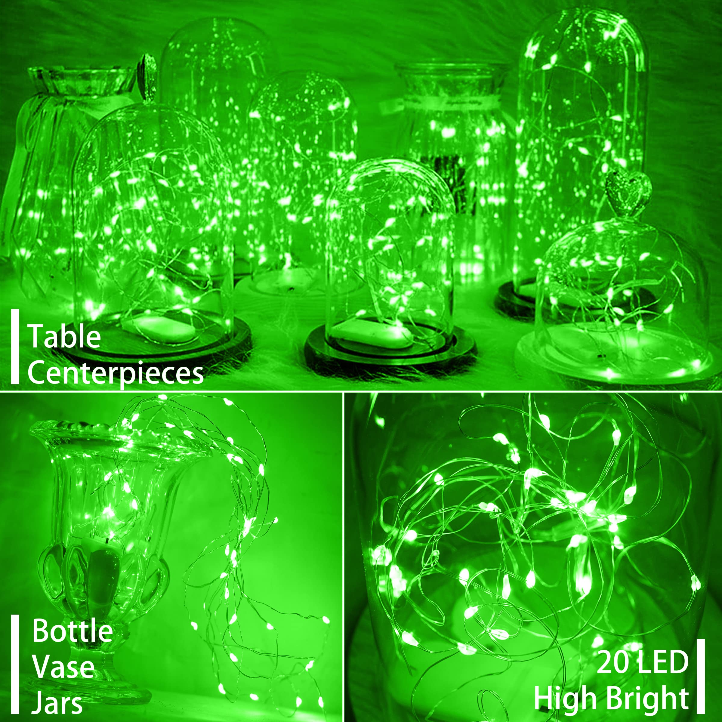 Sunkite Green Led Fairy String Lights - 16 Pack, 20 Waterproof Firefly Lights For Decor