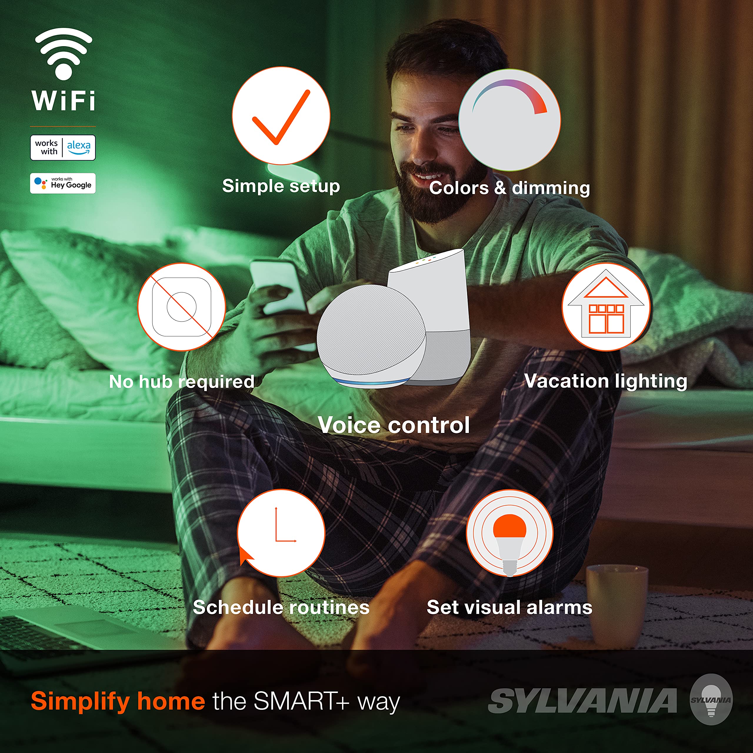 LEDVANCE SYLVANIA Wifi LED Smart Light Bulb, 60W Equivalent, Dimmable, Full Color, 4 Count, Model 75674