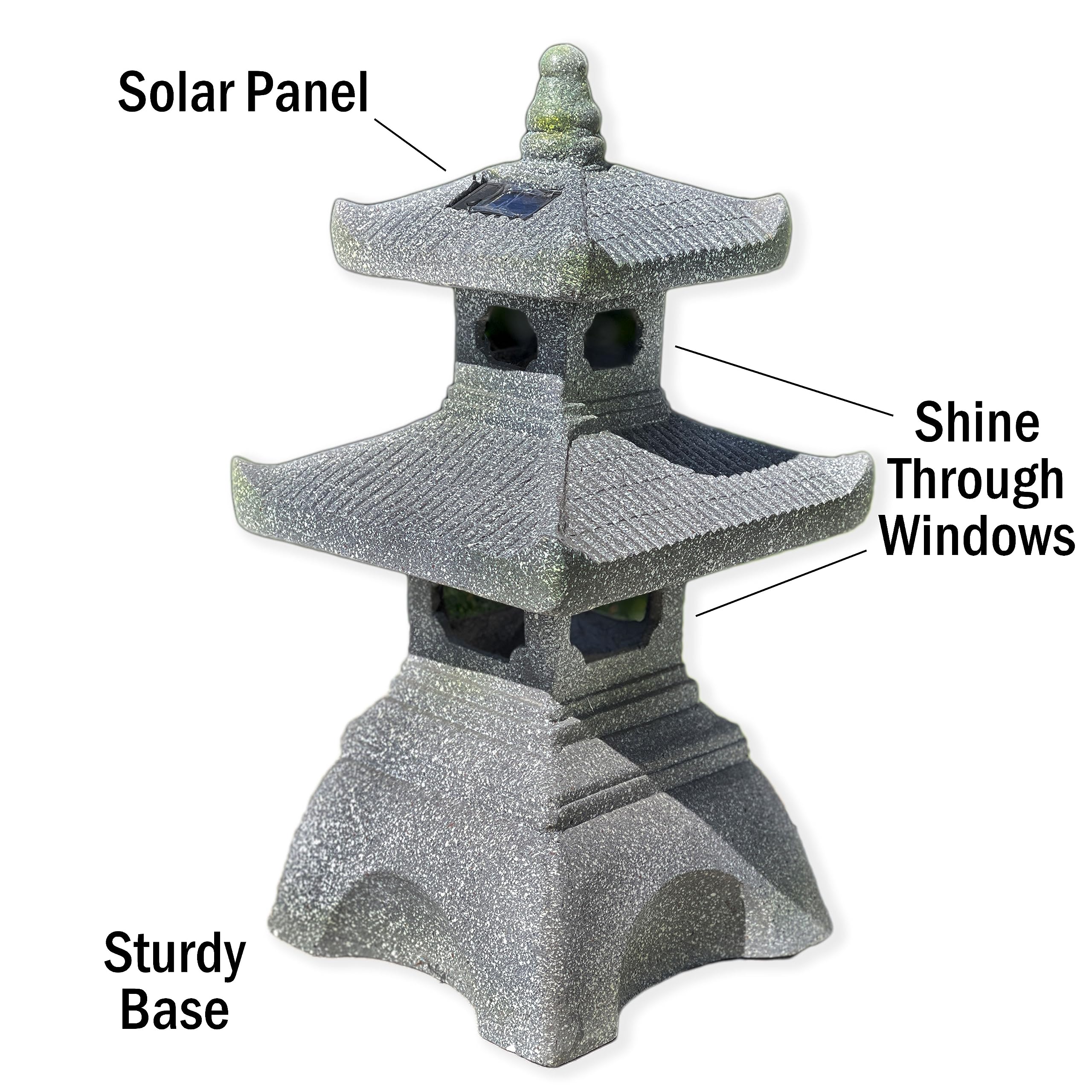 Galt International 2 Tier Pagoda Garden Statue Led Solar Powered Light 26'' Tall Outdoor Zen Garden Lantern Landscape Lawn Asian