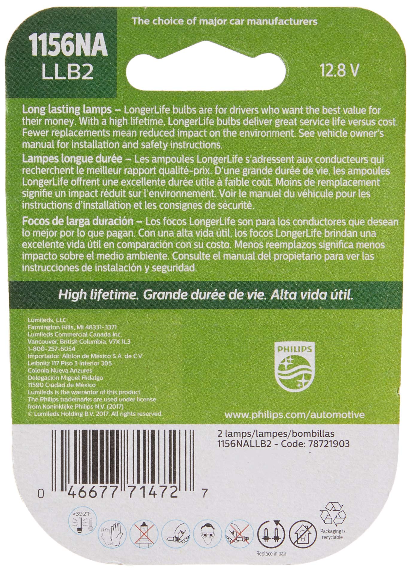 Philips 1156Na Longerlife Miniature Bulb, 2 Pack