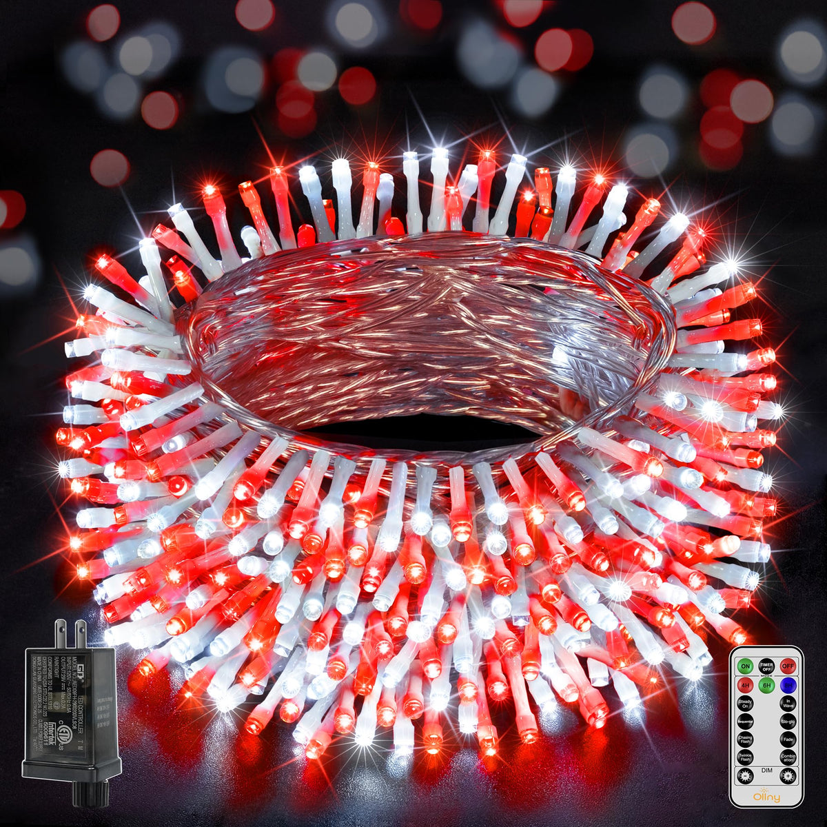 Ollny Christmas Lights Outdoor 800LED 262FT, Red and White Plug in Fairy Lights with Remote, 8 Modes Waterproof Timers Dimmable LED String Lights for Indoor House Outside Bedroom Patio Balcony
