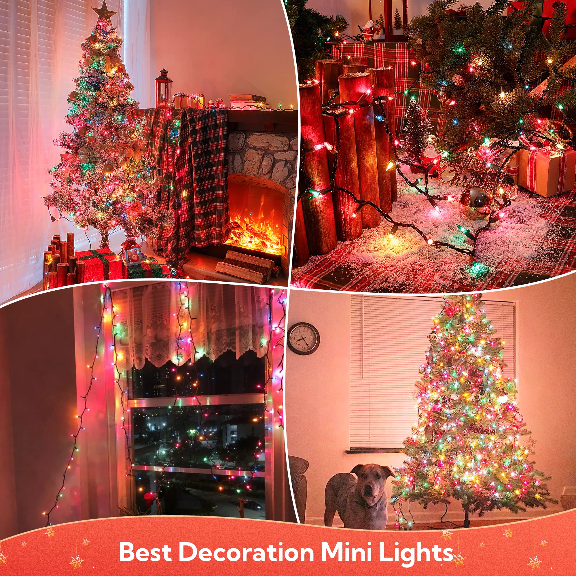 Oopswow Mini String Lights, 100 Count 23Ft, Multicolor Incandescent Bulbs On Green Wire For Indoor Christmas Tree & Holiday Decor