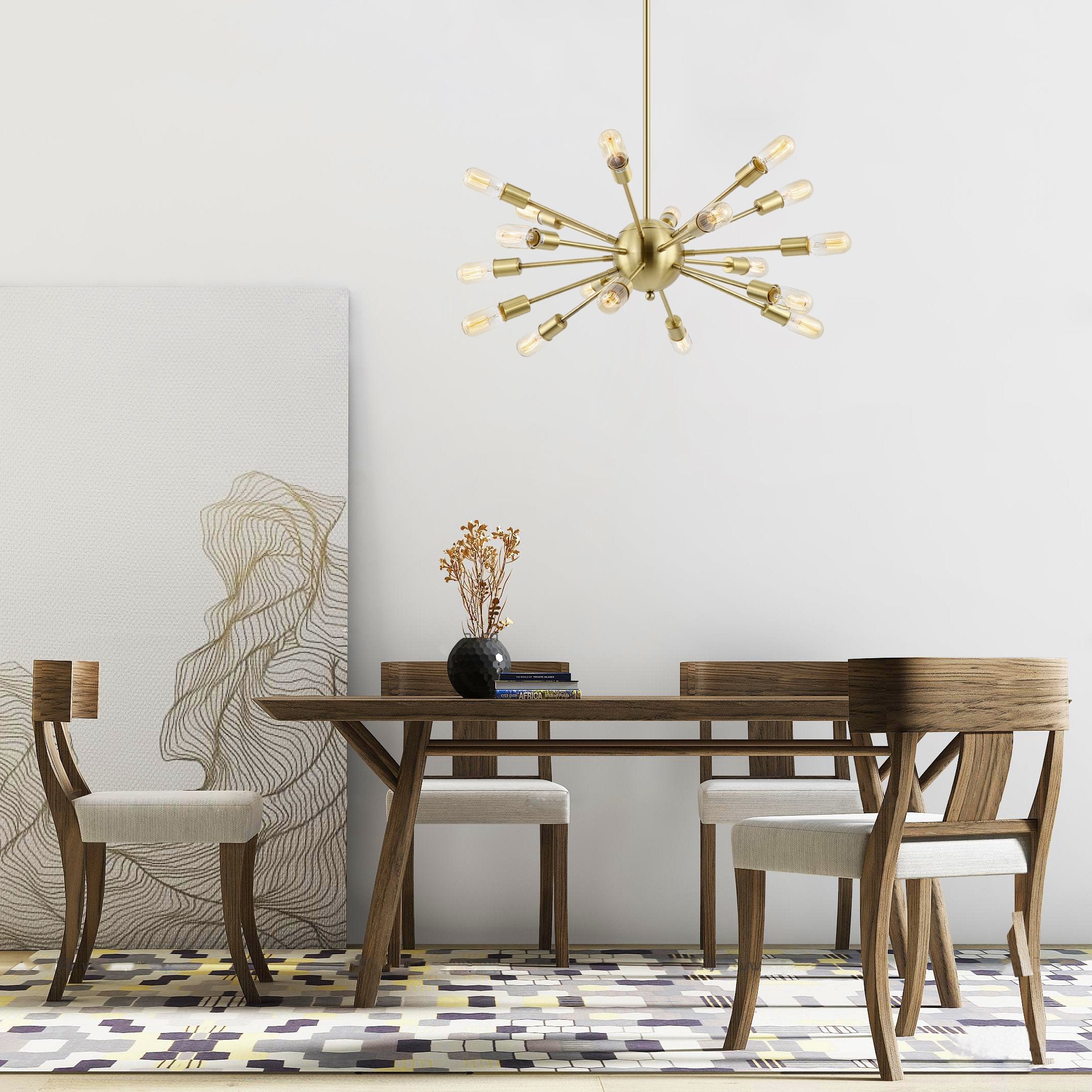 Light Society 18-Light Chandelier Pendant, Brushed Bronze, Iron, Mid Century Modern, Model LS-C115-BRS