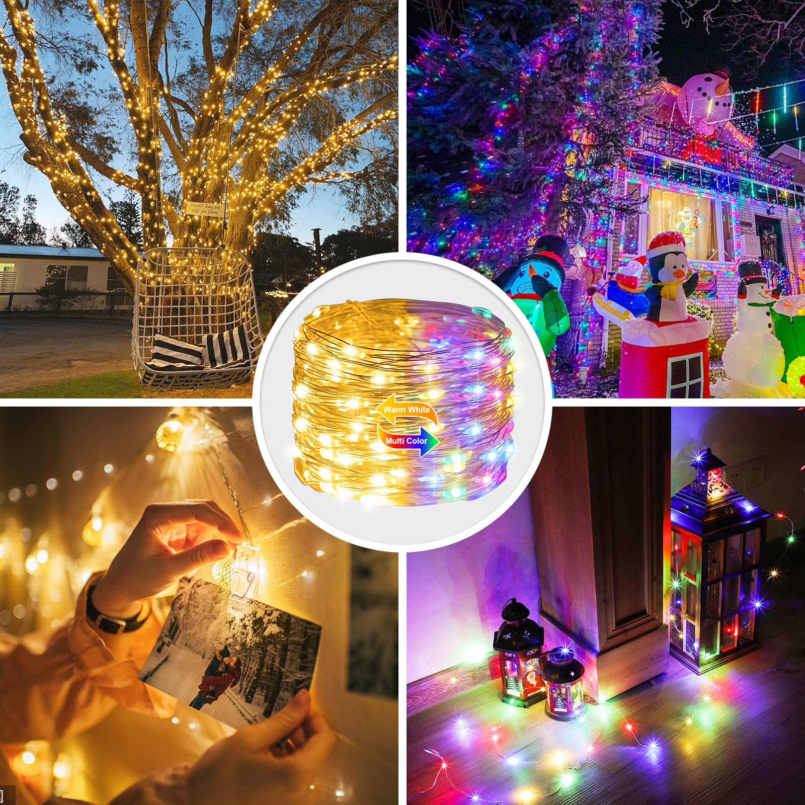 JMEXSUSS Color Changing Fairy Lights, 100 LED, 33ft, Battery Operated, Warm White & Multicolor, Model EXS-S-100-WWM
