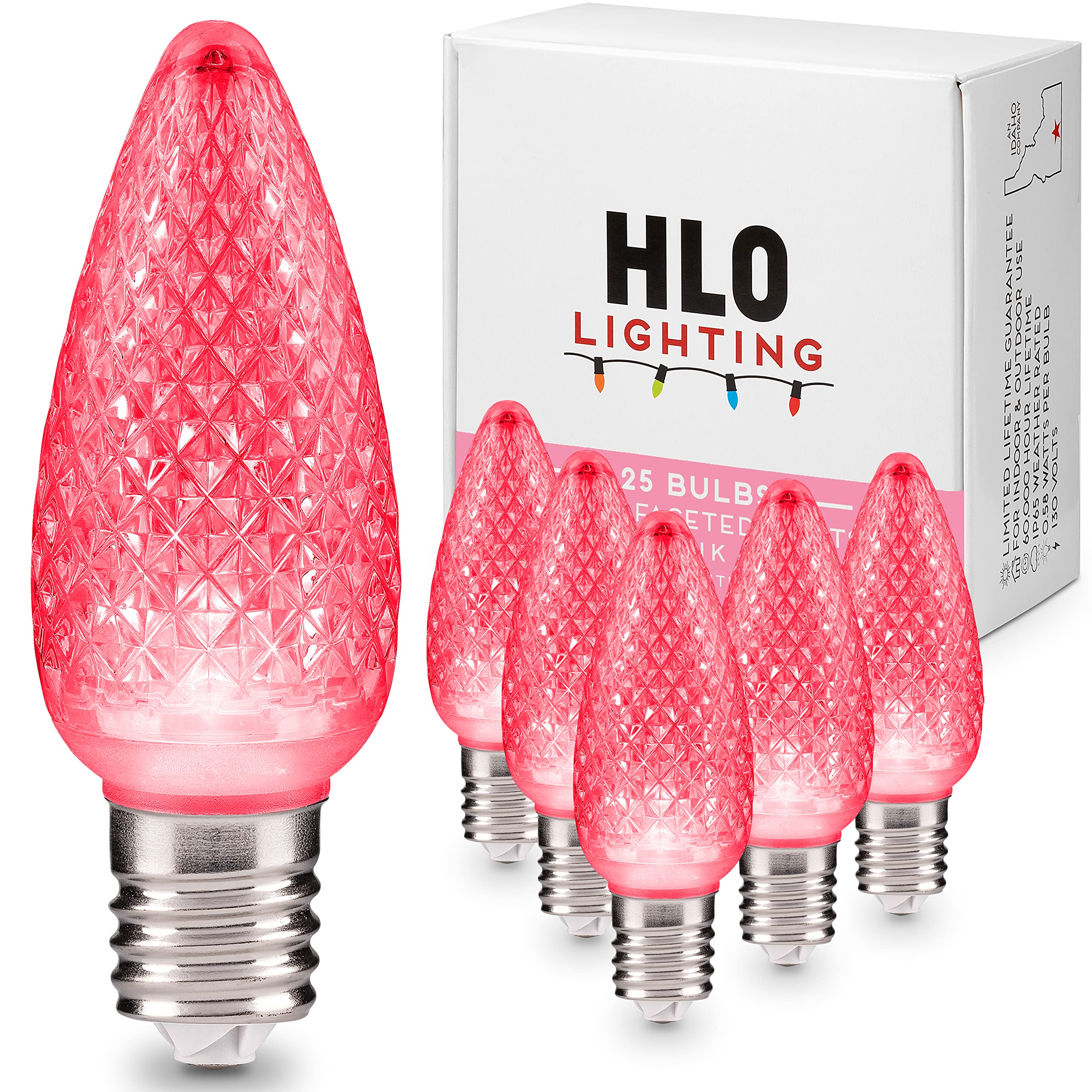 Hlo Lighting Set Of 25 Pink C9 Faceted Led Christmas Light Bulbs For Indoor & Outdoor Use | Durable Replacement Bulbs