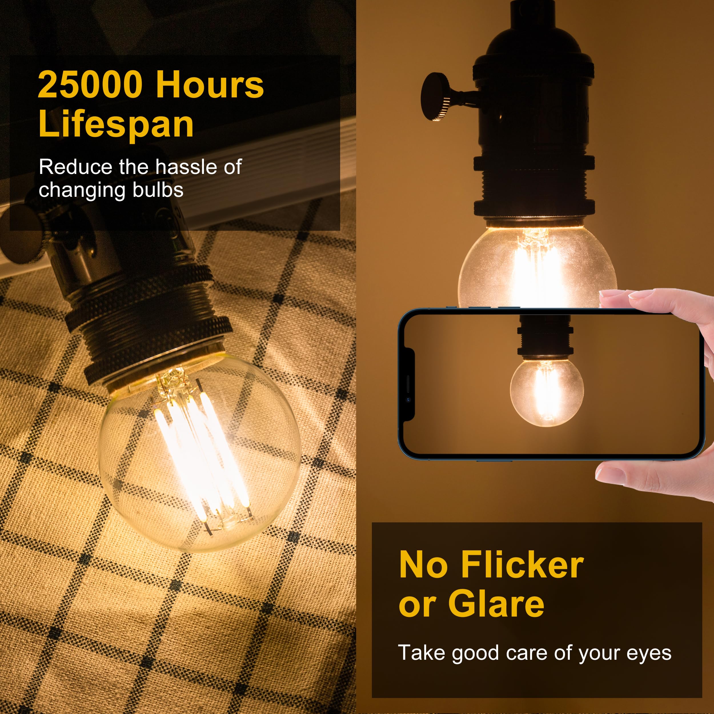 Runquiz G16.5 Led Bulb, Small Round Edison Light Bulbs, E26 Dimmable Globe Clear Vanity Light Bulbs, 6W 4000K Vintage Led Filame