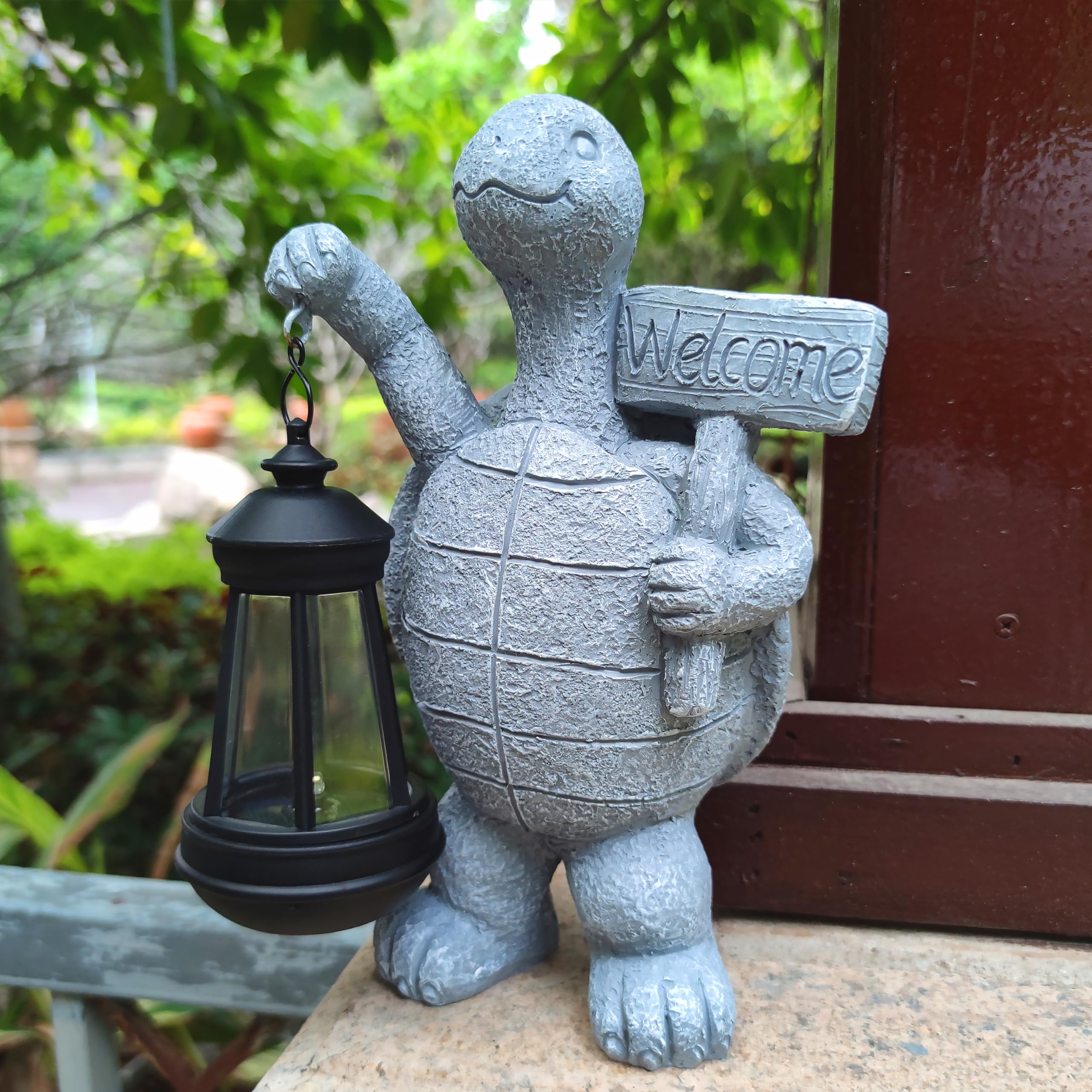 Qobumy Sea Turtle Solar Garden Statues,Resin Sea Turtle Figurine Decorations With Solar Lights Lantern, Outdoor Figurines Lawn G