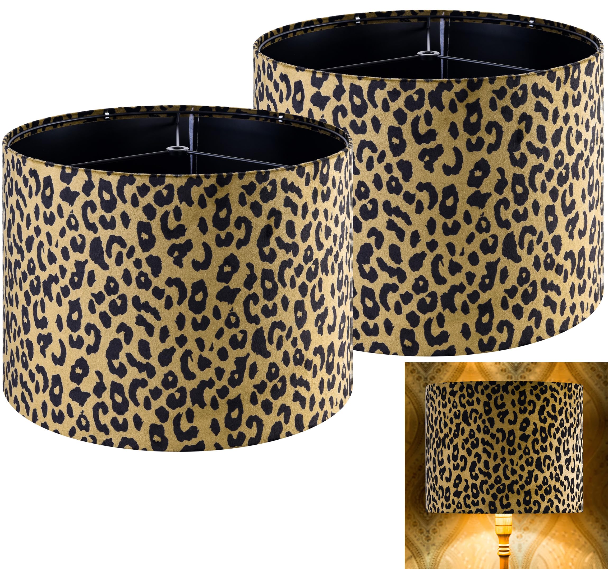 Large Yellow Leopard Lamp Shades Set of 2 Drum,16    10 Spider Lampshade for Floor Lamp/Table Lamps Replacement, Multi-Color Pri