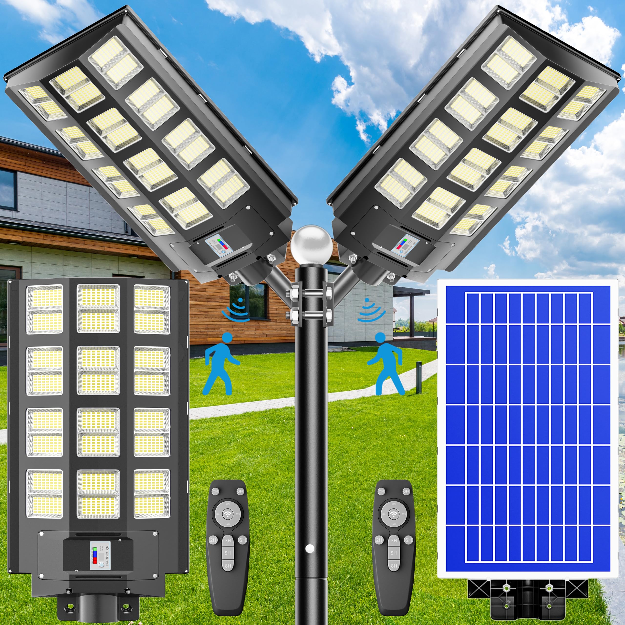 Jadisi 2-Pack 6800W Solar Street Light, Solar Street Lights Outdoor Waterproof, 240000Lm 7000K Solar Parking Lot Lights, Dusk To Dawn, With Motion Sensor