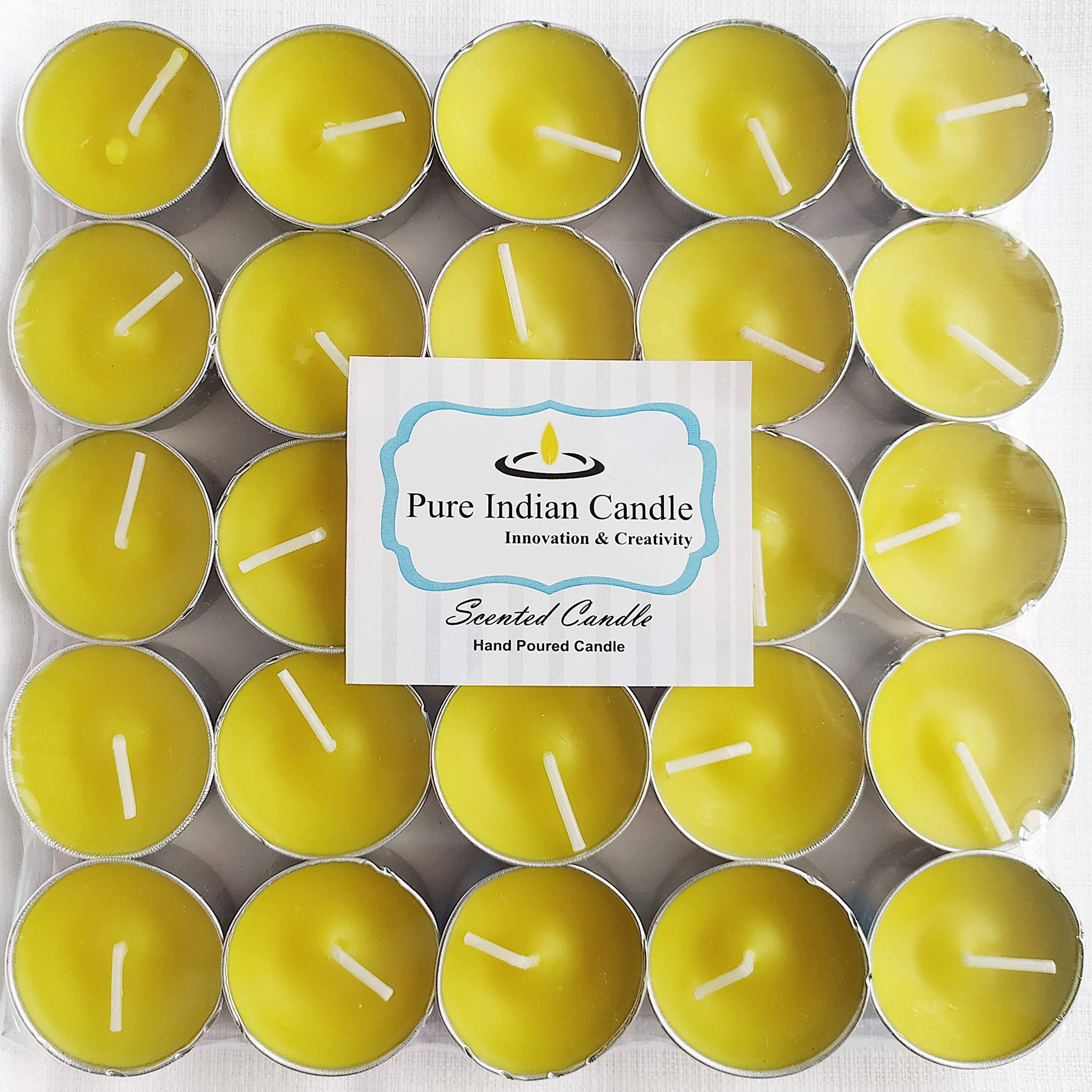 Pure Indian Candle Handmade Sandalwood Amber Scented Yellow Tea Light Candle PICTC25005 (Pack of 25 Pcs.)