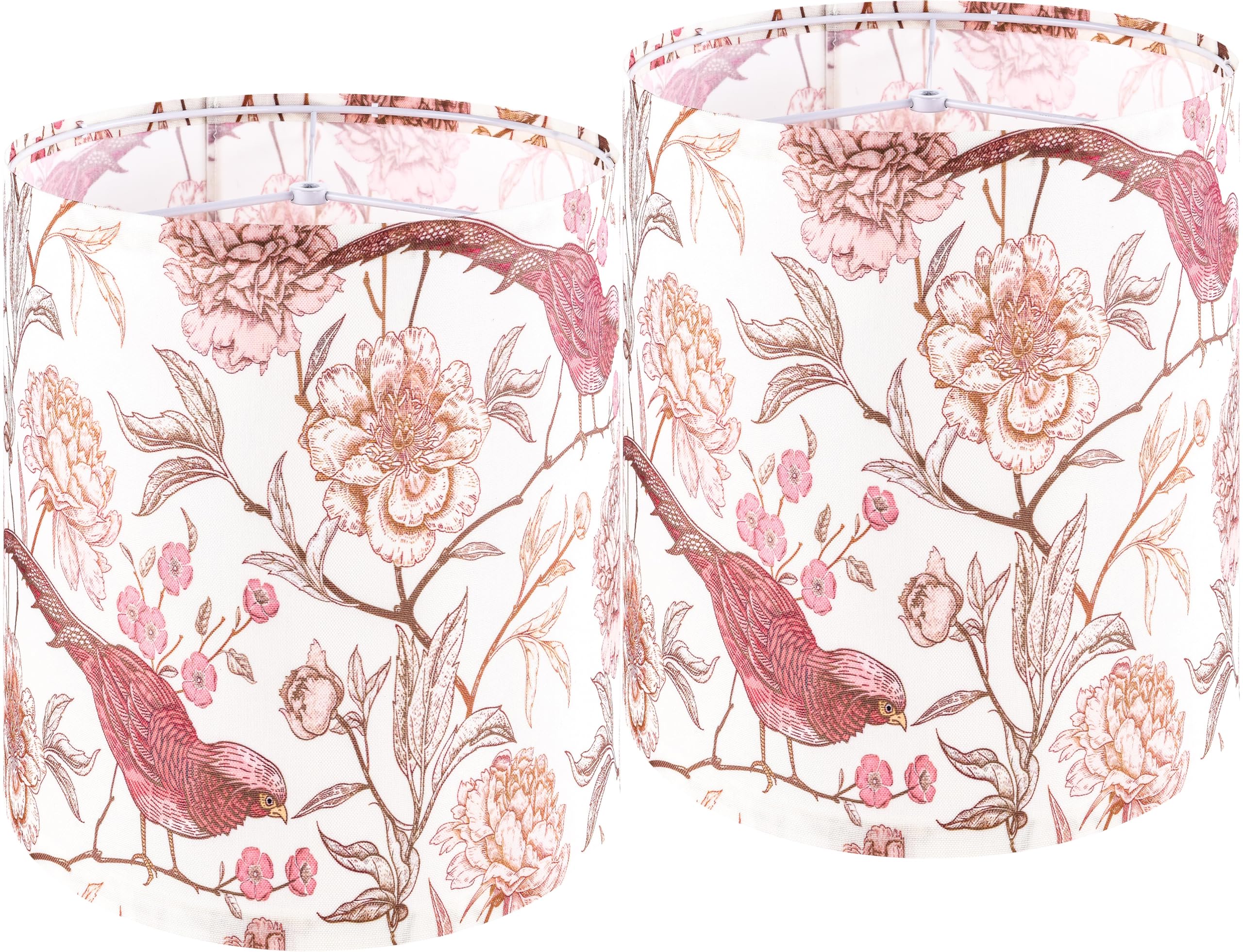 GO&SO Tall Drum Lamp Shade, Birds and Flowers Printed Lamp Shades Set of 2 Lamp Shades for Table Lamps, 9.8'' Top X 9.8'' Bottom