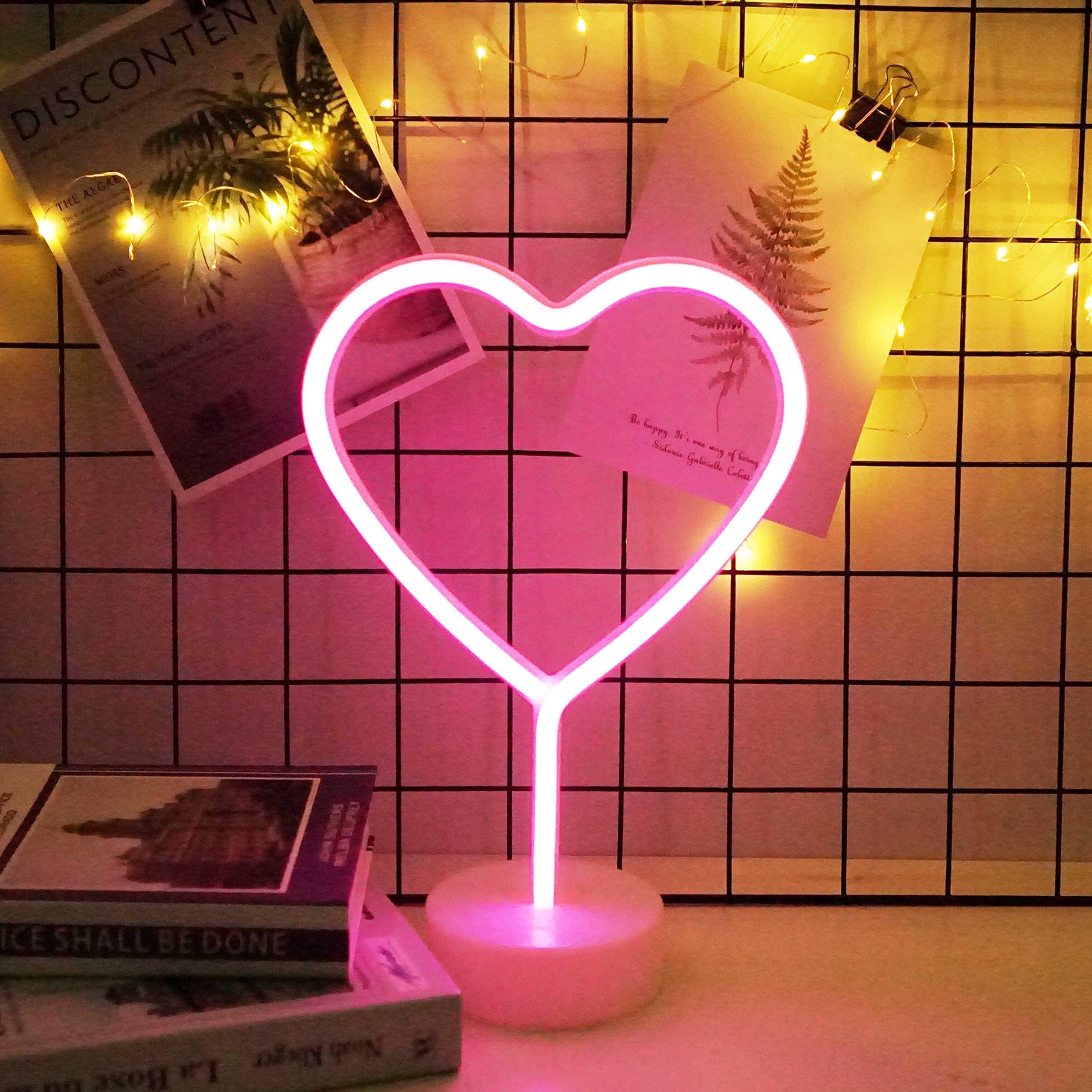Lovenite Neon Indoor Night Light, Battery Operated Glowing Neon Decorative Sign Led Light For Room Party Festival Decorations (H